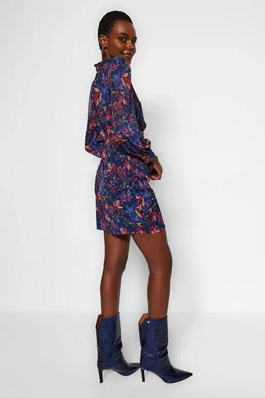 High-Neck Woven Dress