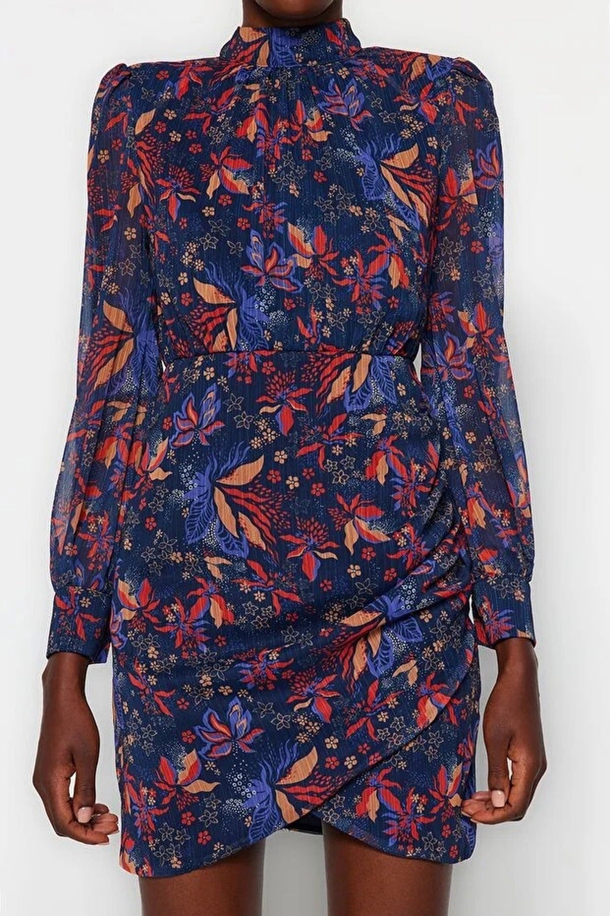 High-Neck Woven Dress
