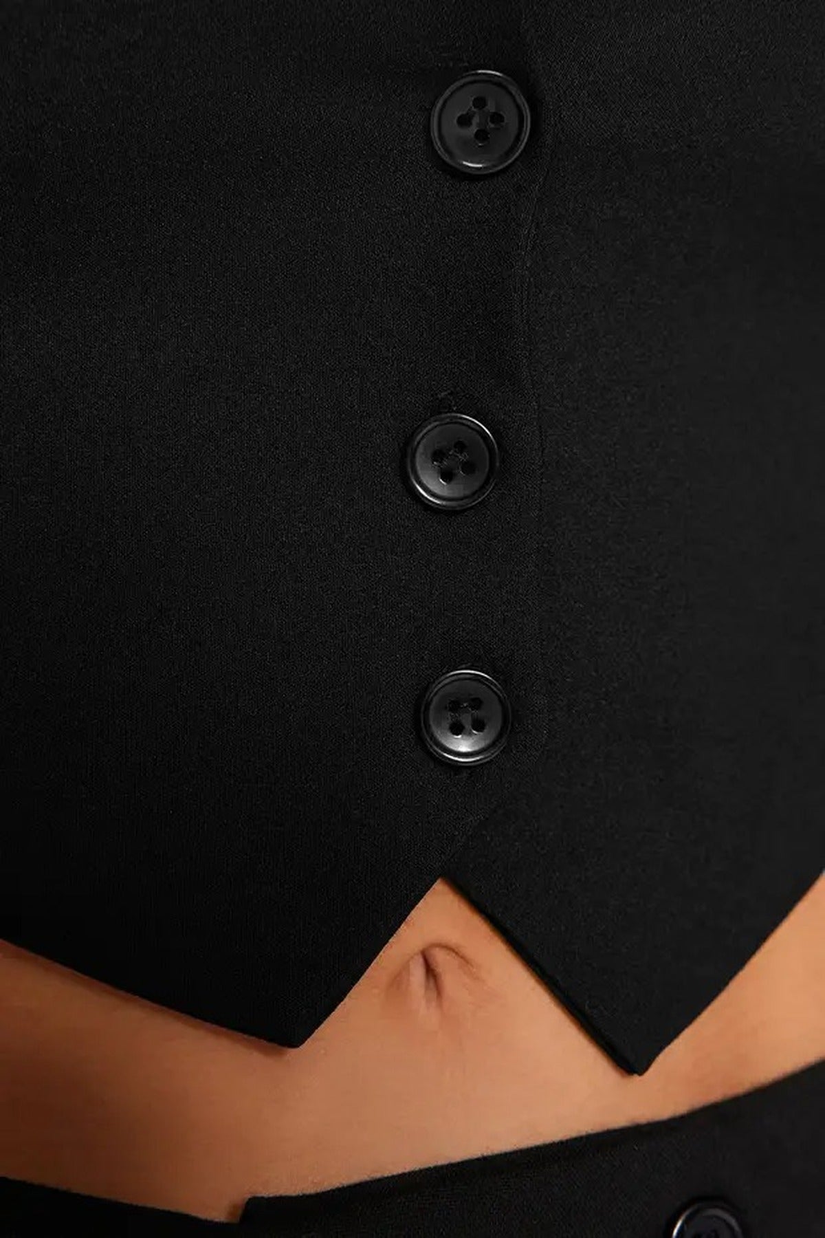 Strapless Button Detail Crop Woven Blouse