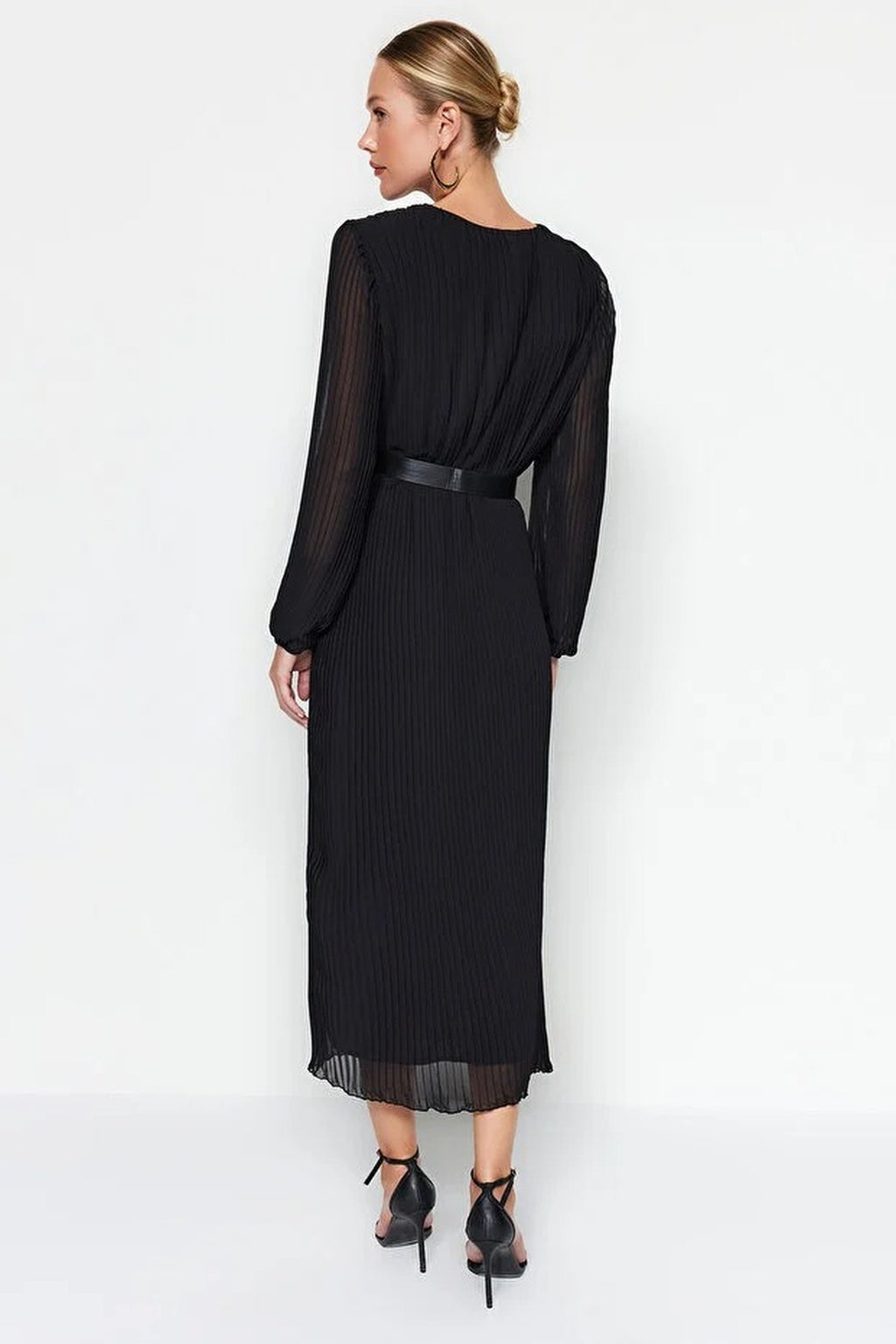Belted A-Line Pleated Maxi Dress