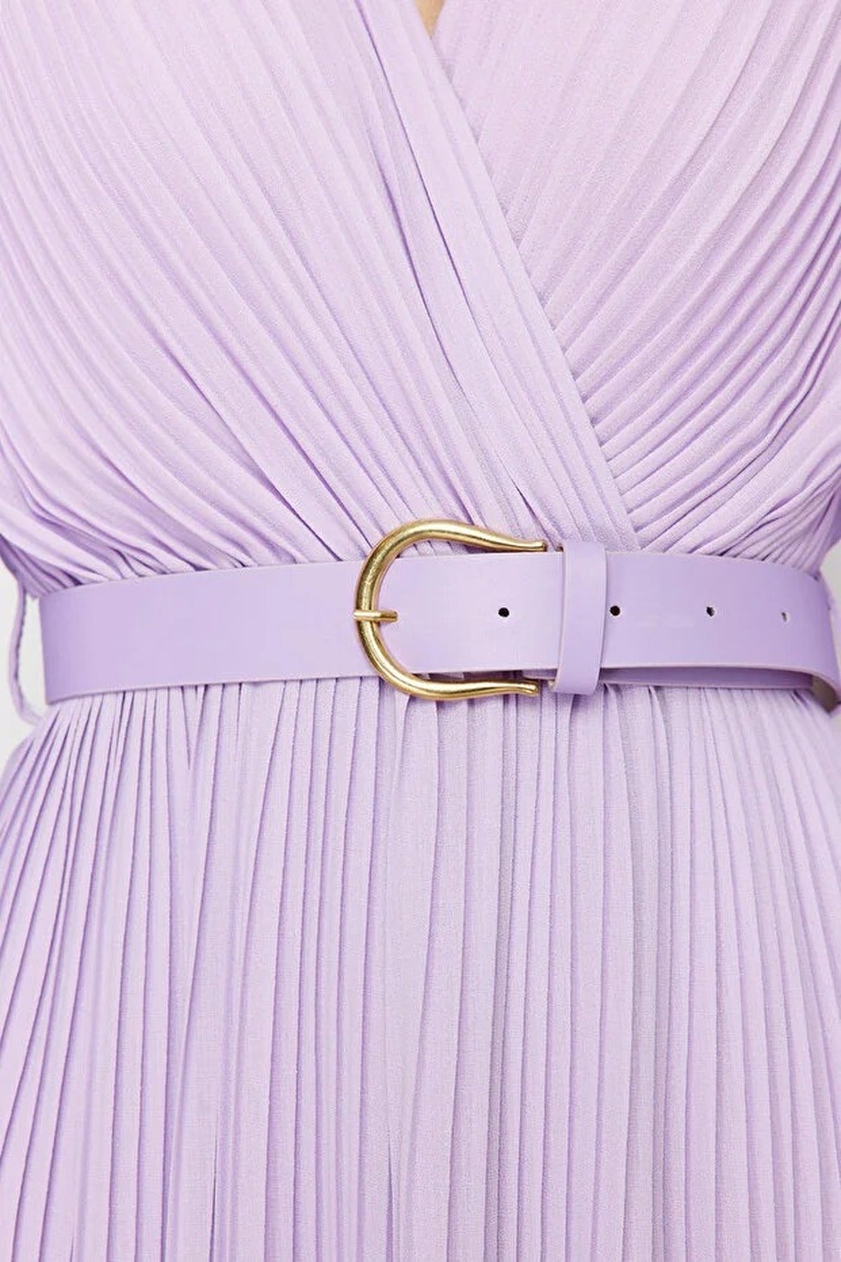 Belted A-Line Pleated Maxi Dress