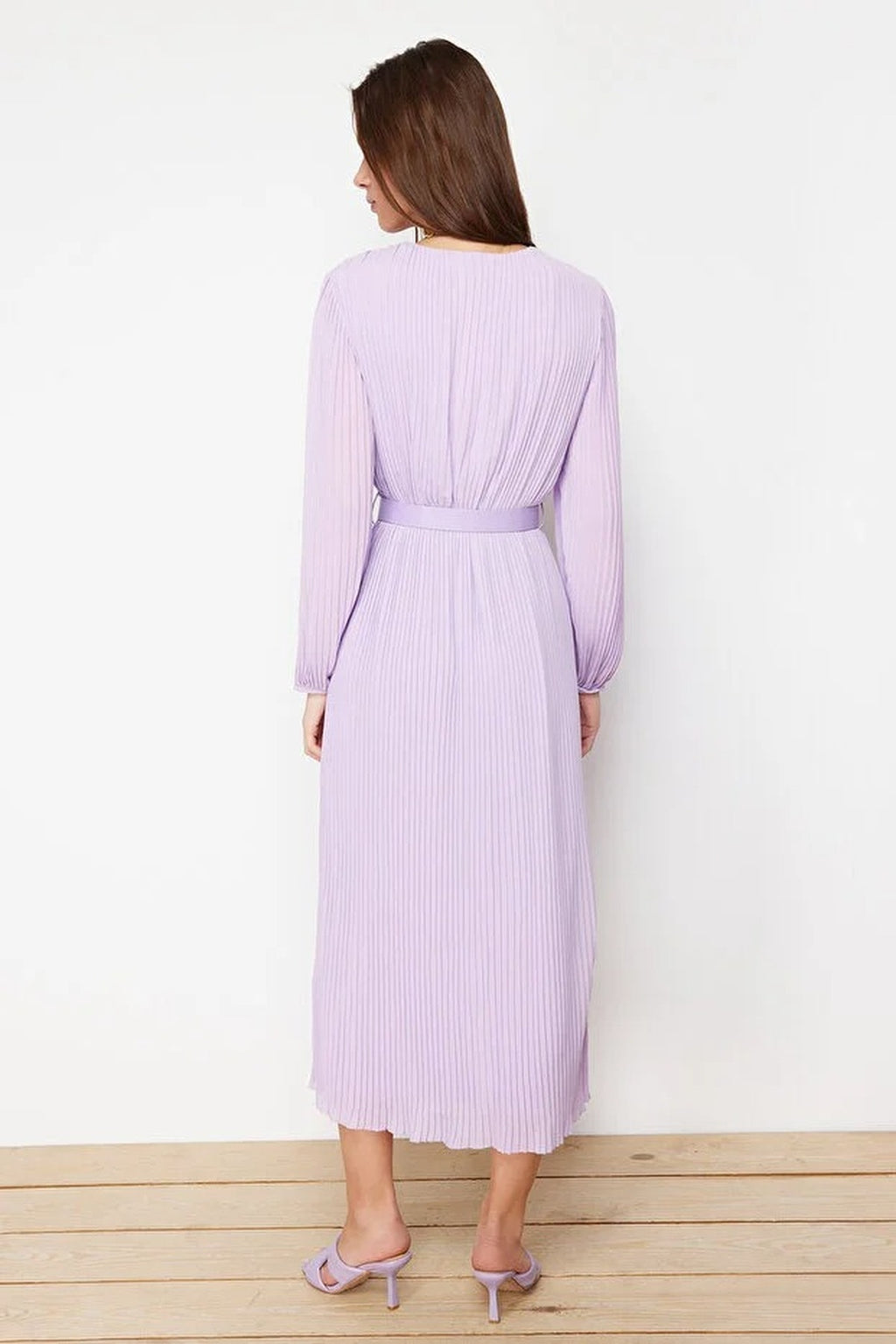 Belted A-Line Pleated Maxi Dress