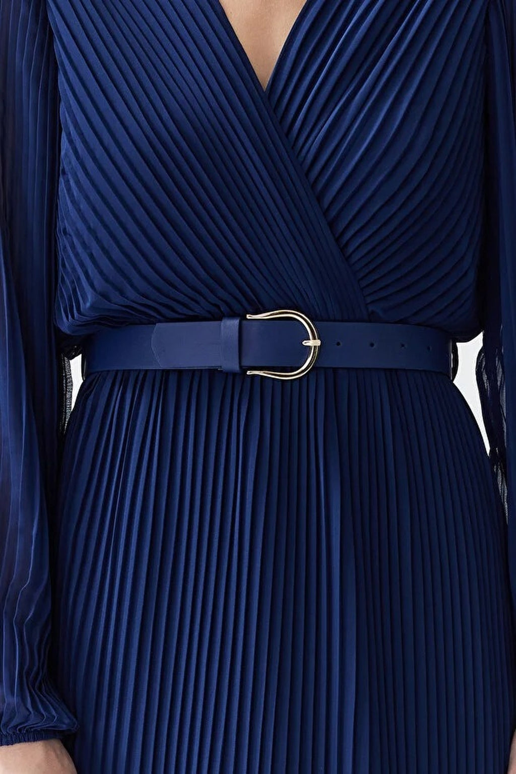 Belted A-Line Pleated Maxi Dress