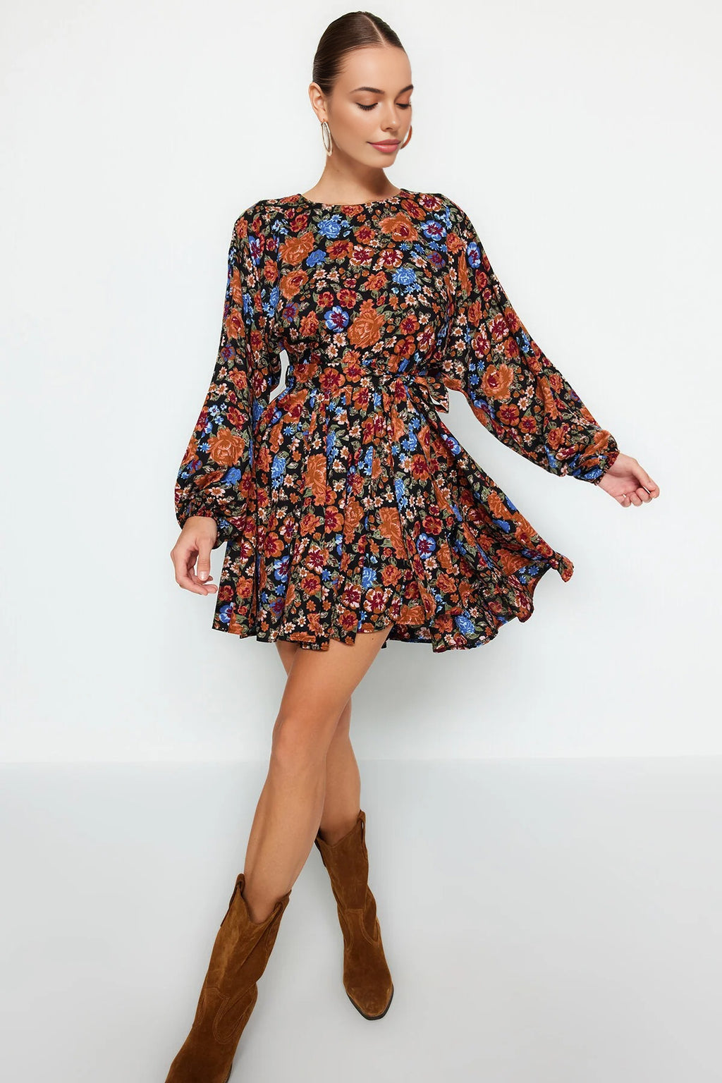Belted Skirt Ruffled Boho Viscose Woven Dress