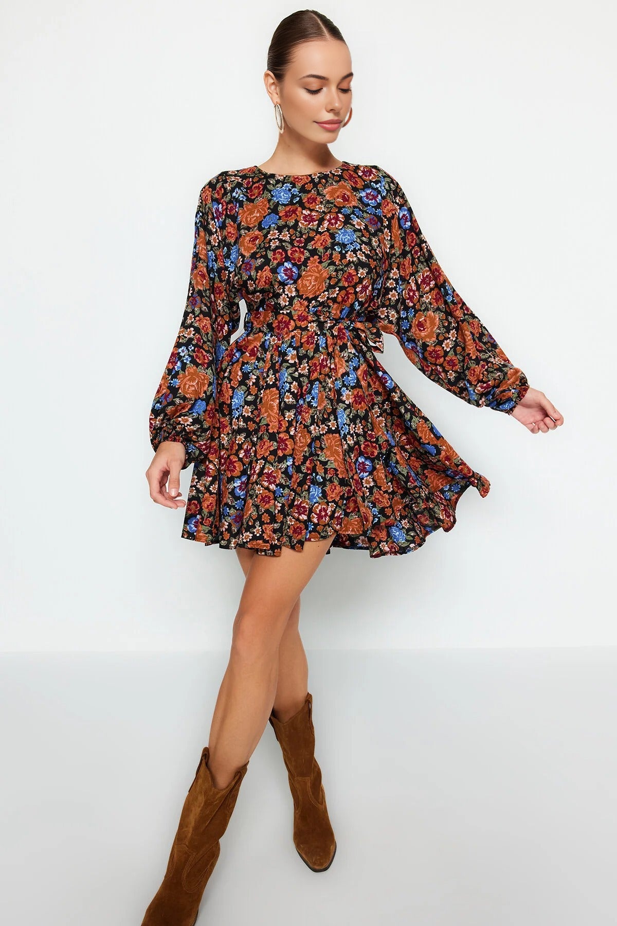 Belted Skirt Ruffled Boho Viscose Woven Dress