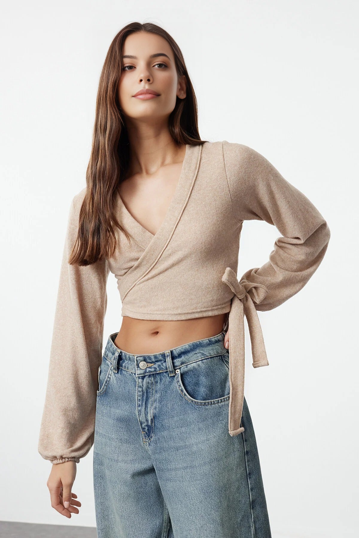 Soft Tie Detail Long Sleeve Knitted Blouse