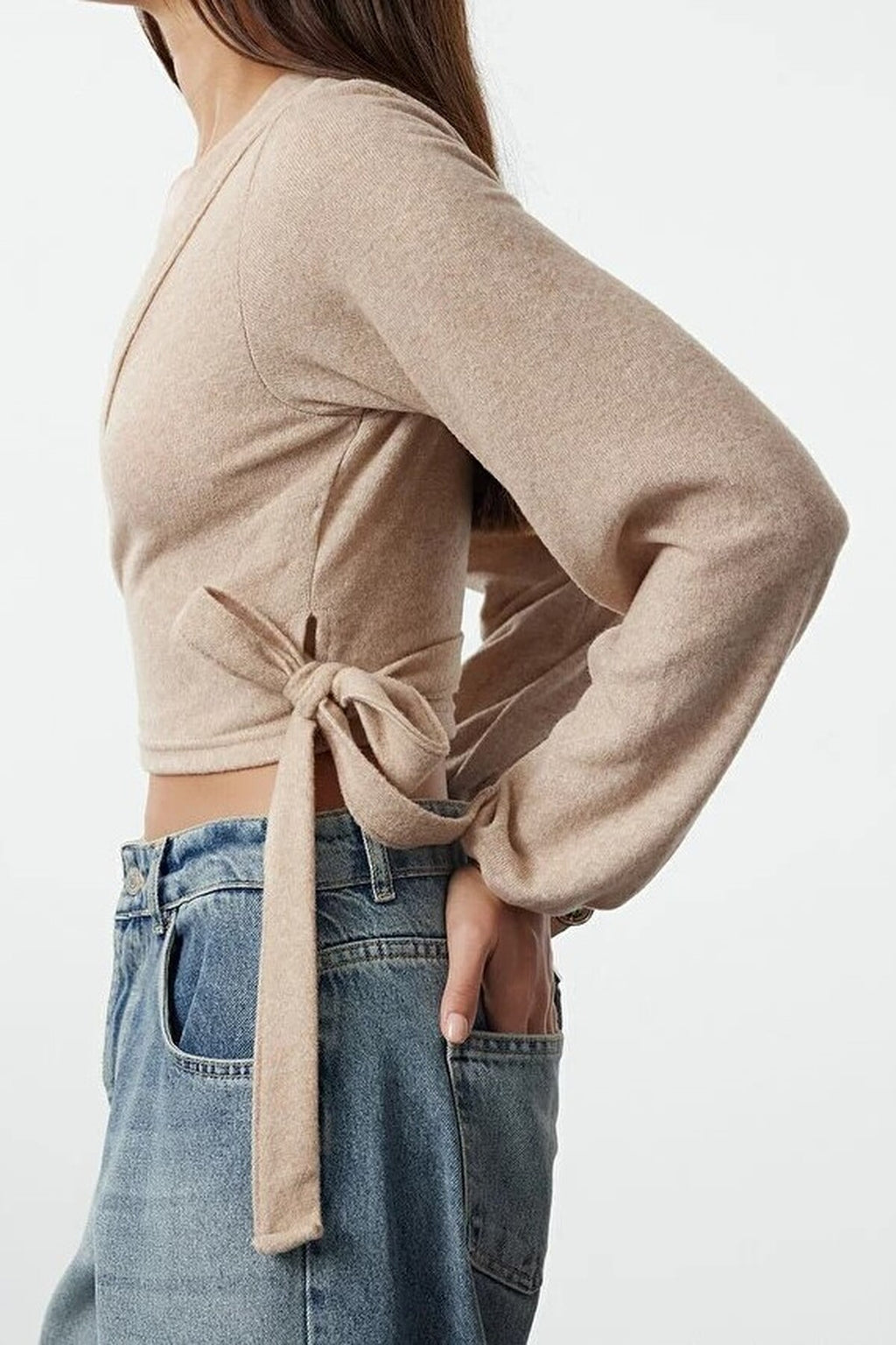 Soft Tie Detail Long Sleeve Knitted Blouse
