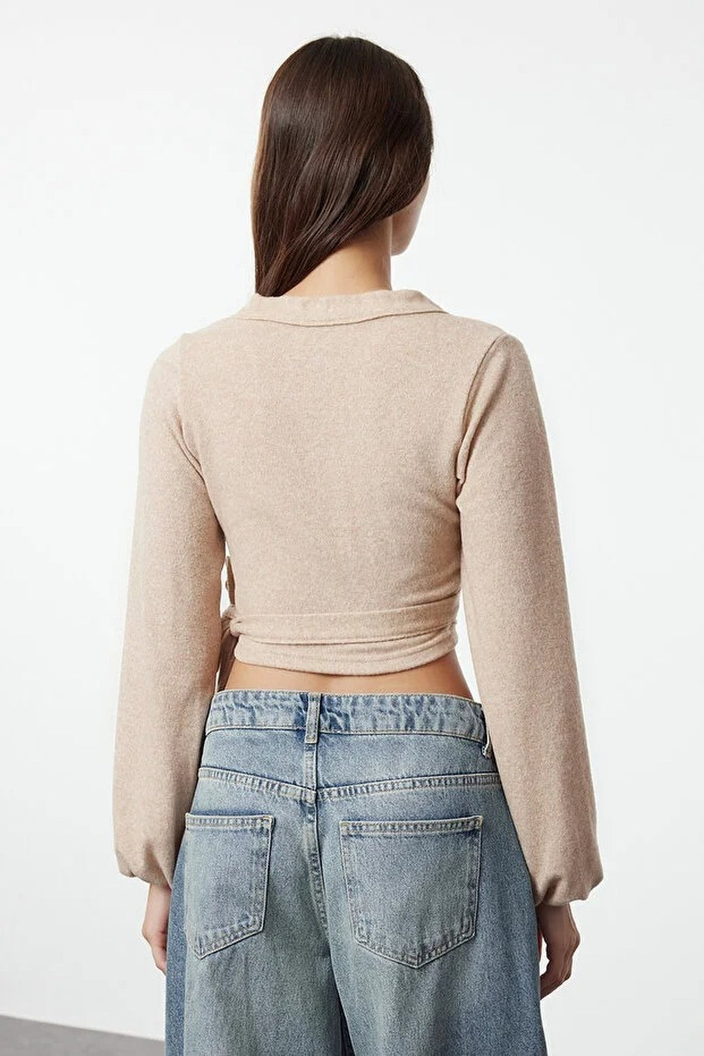 Soft Tie Detail Long Sleeve Knitted Blouse