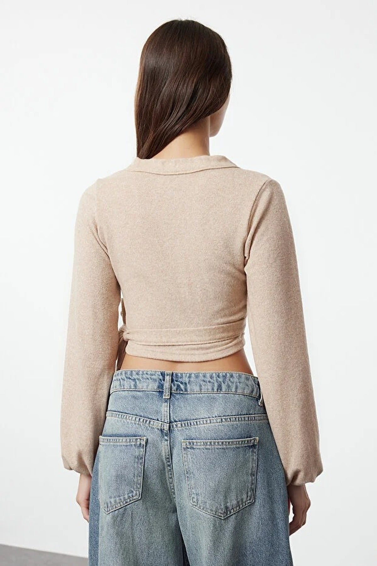 Soft Tie Detail Long Sleeve Knitted Blouse
