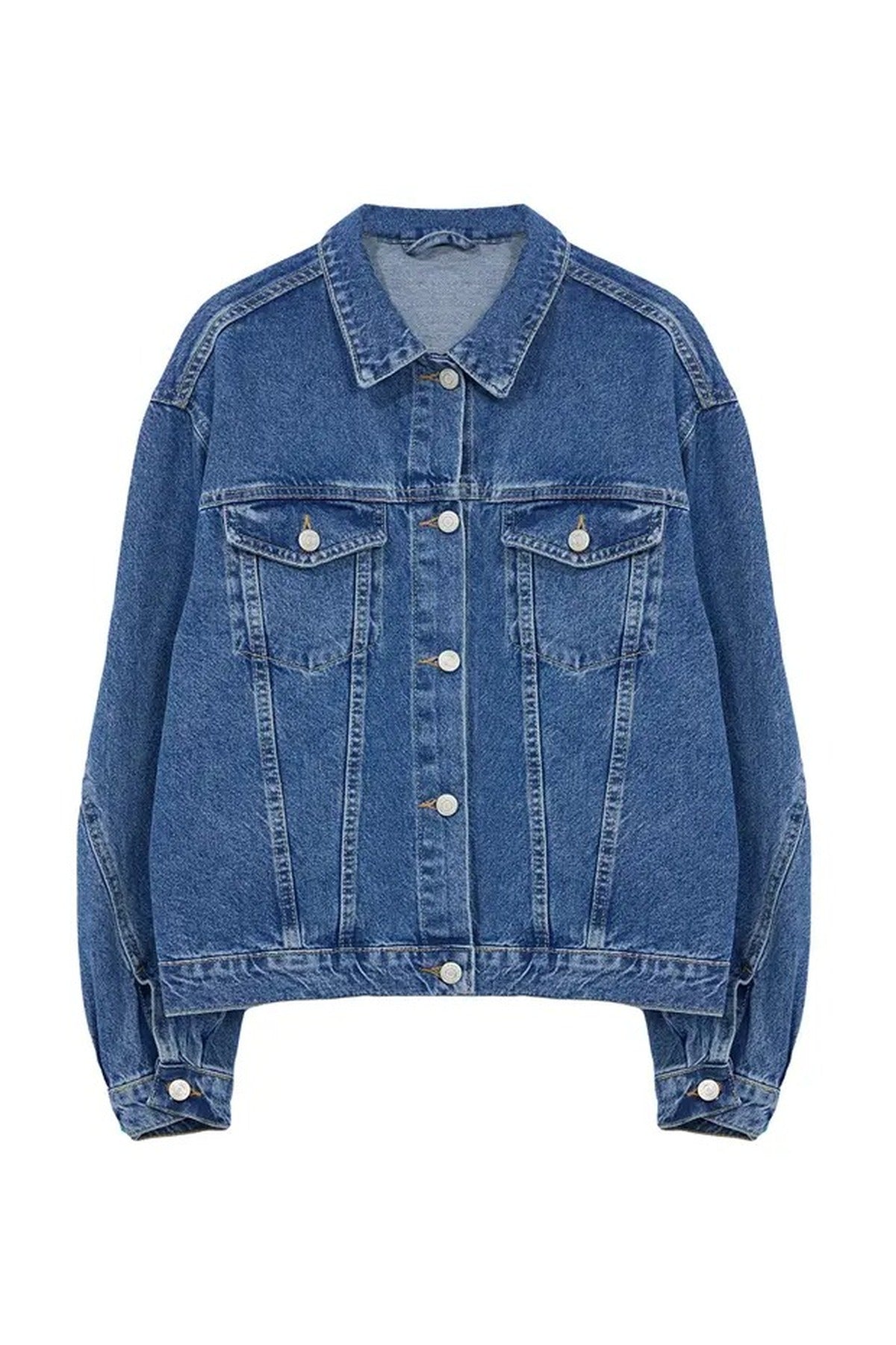 Oversize Denim Jacket with Sleeve Stitching Detail