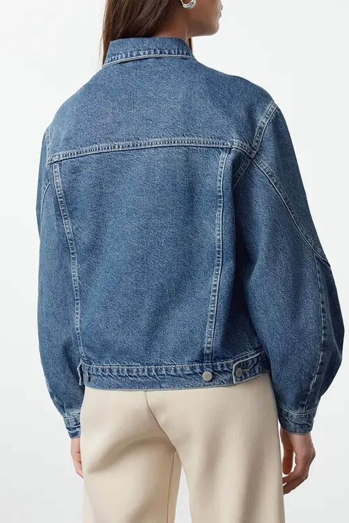 Oversize Denim Jacket with Sleeve Stitching Detail