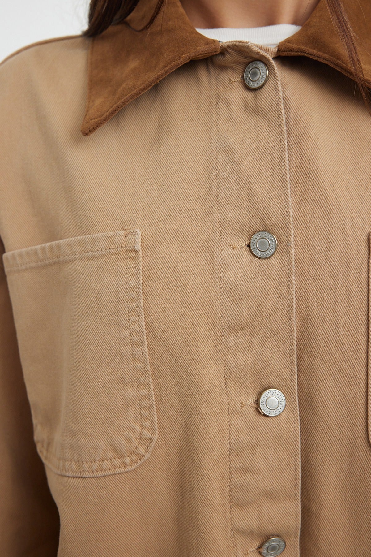 Suede Contrast Collar Denim Shirt Jacket