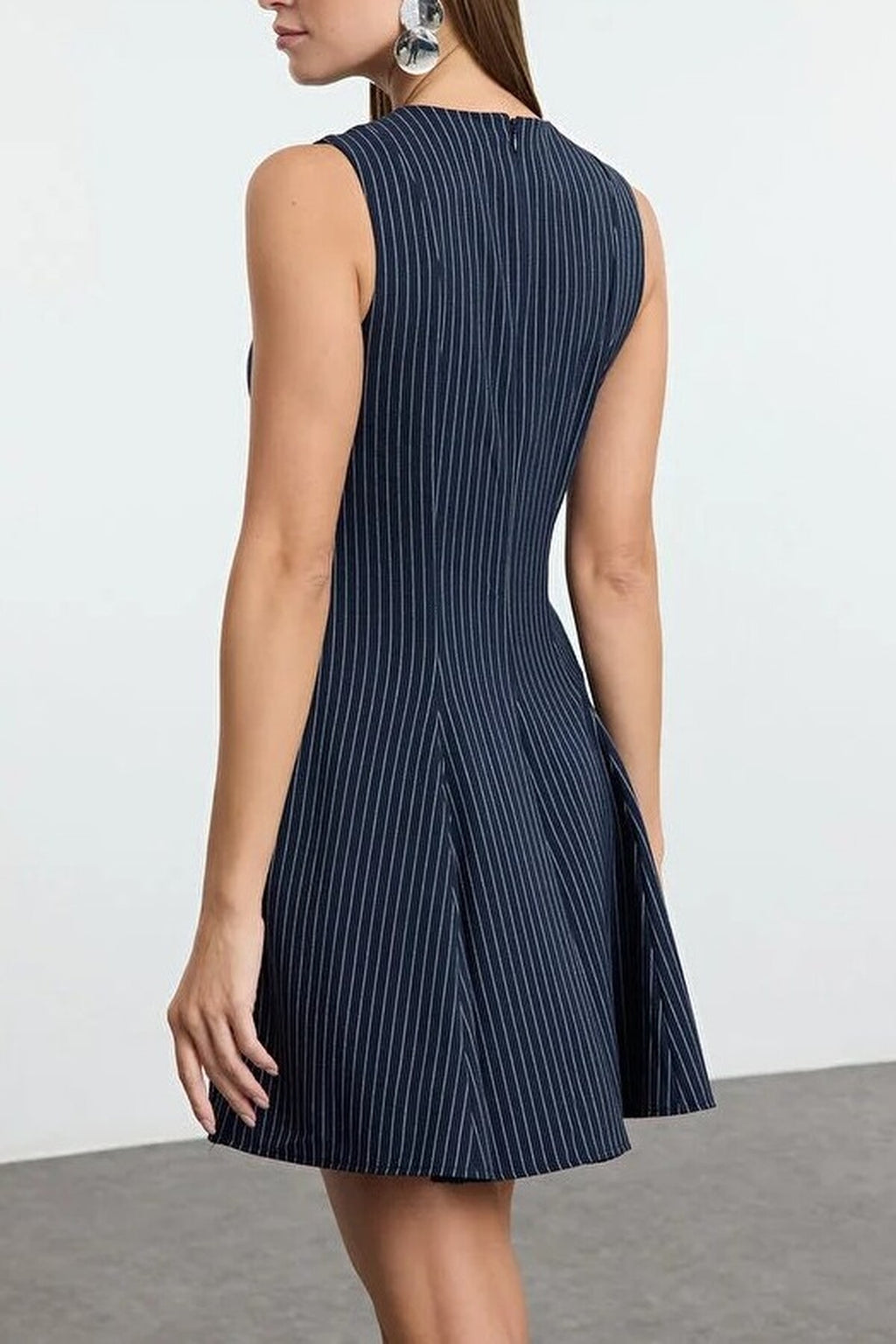 Striped Crew Neck Mini Woven Dress