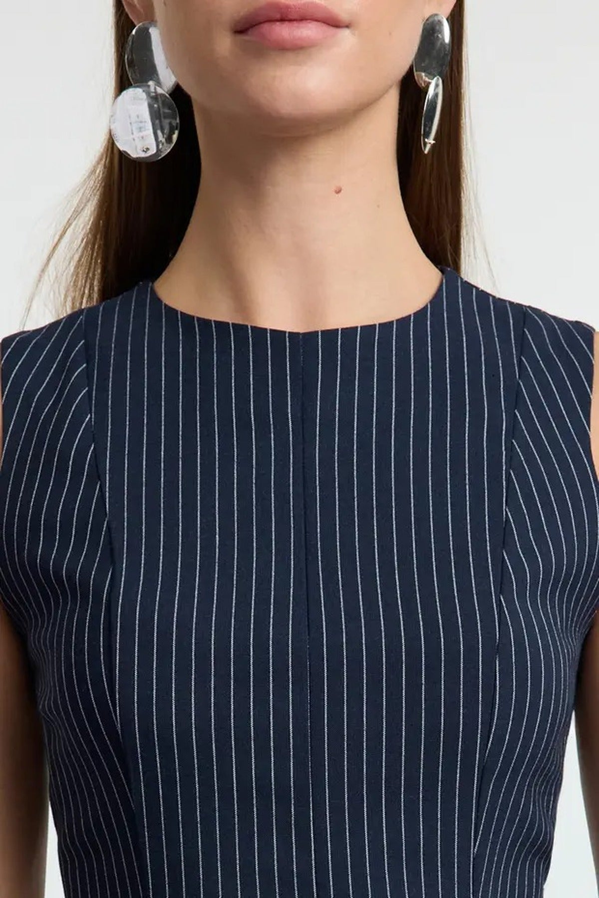 Striped Crew Neck Mini Woven Dress