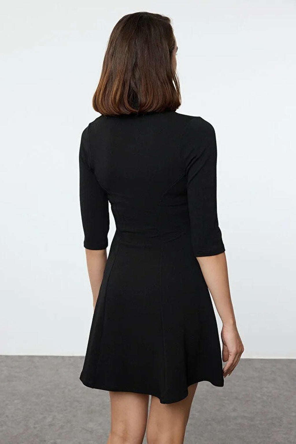 Polo Collar Skater Mini Knitted Dress