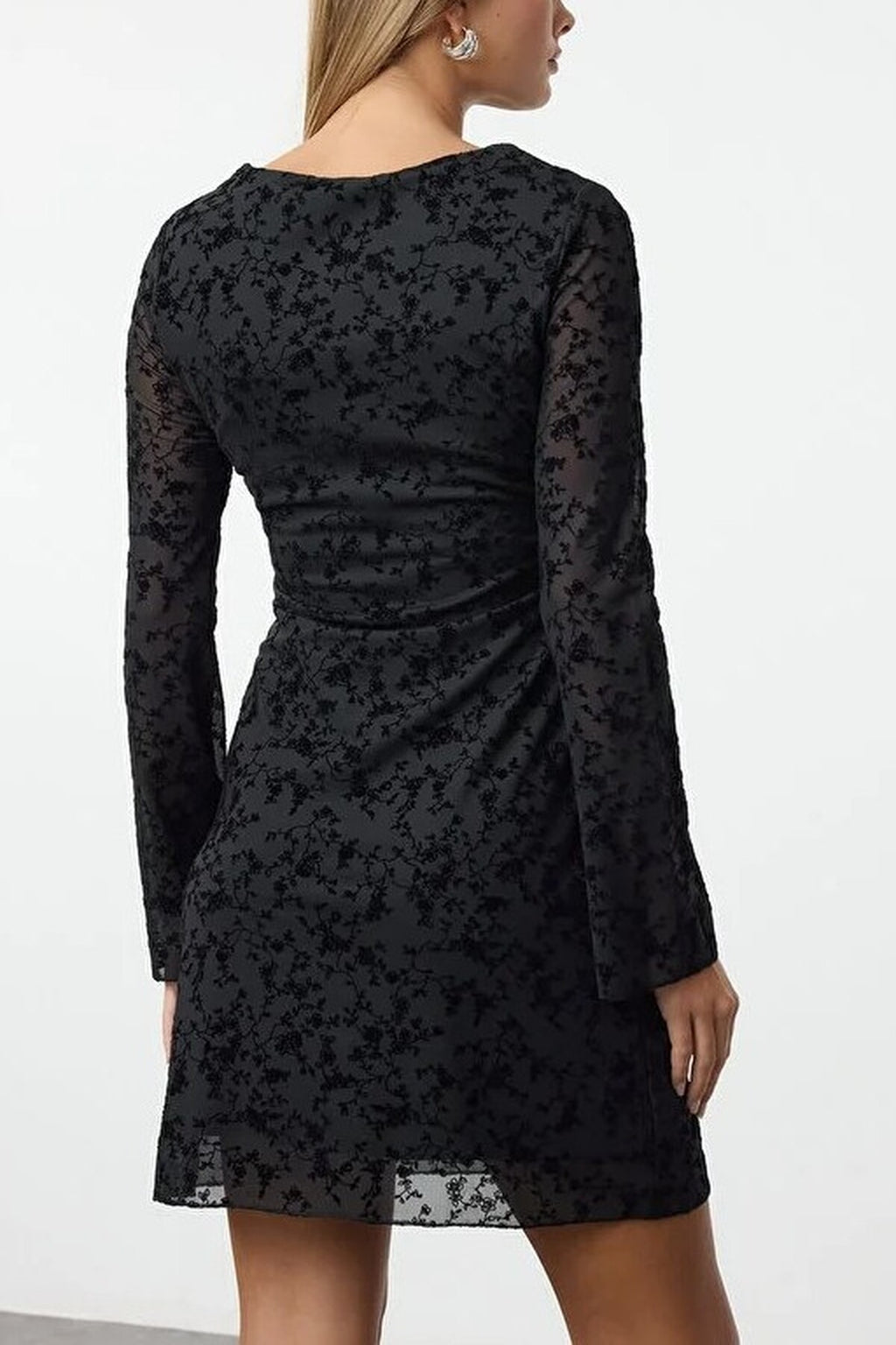 Flock Print Body-Fitting Mini Knitted Dress