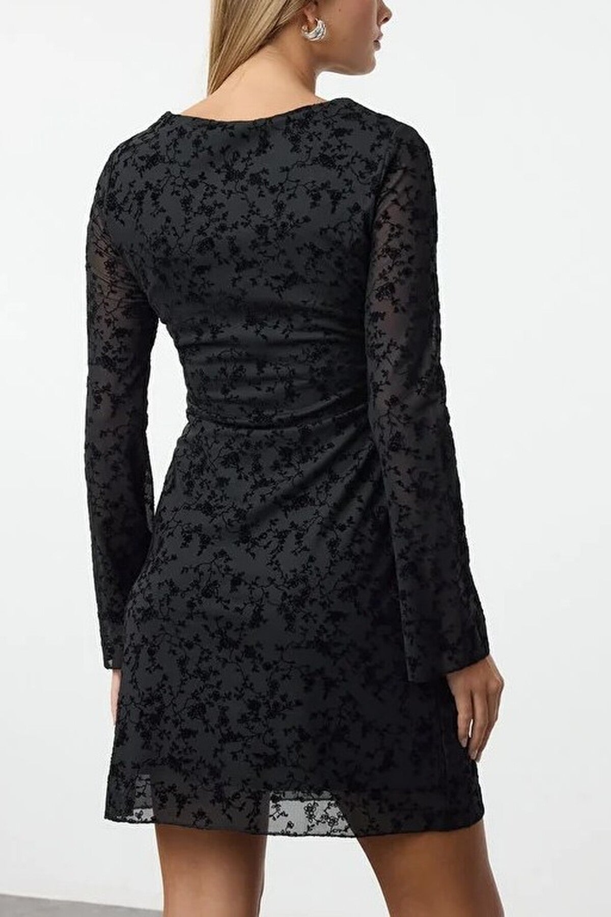 Flock Print Body-Fitting Mini Knitted Dress