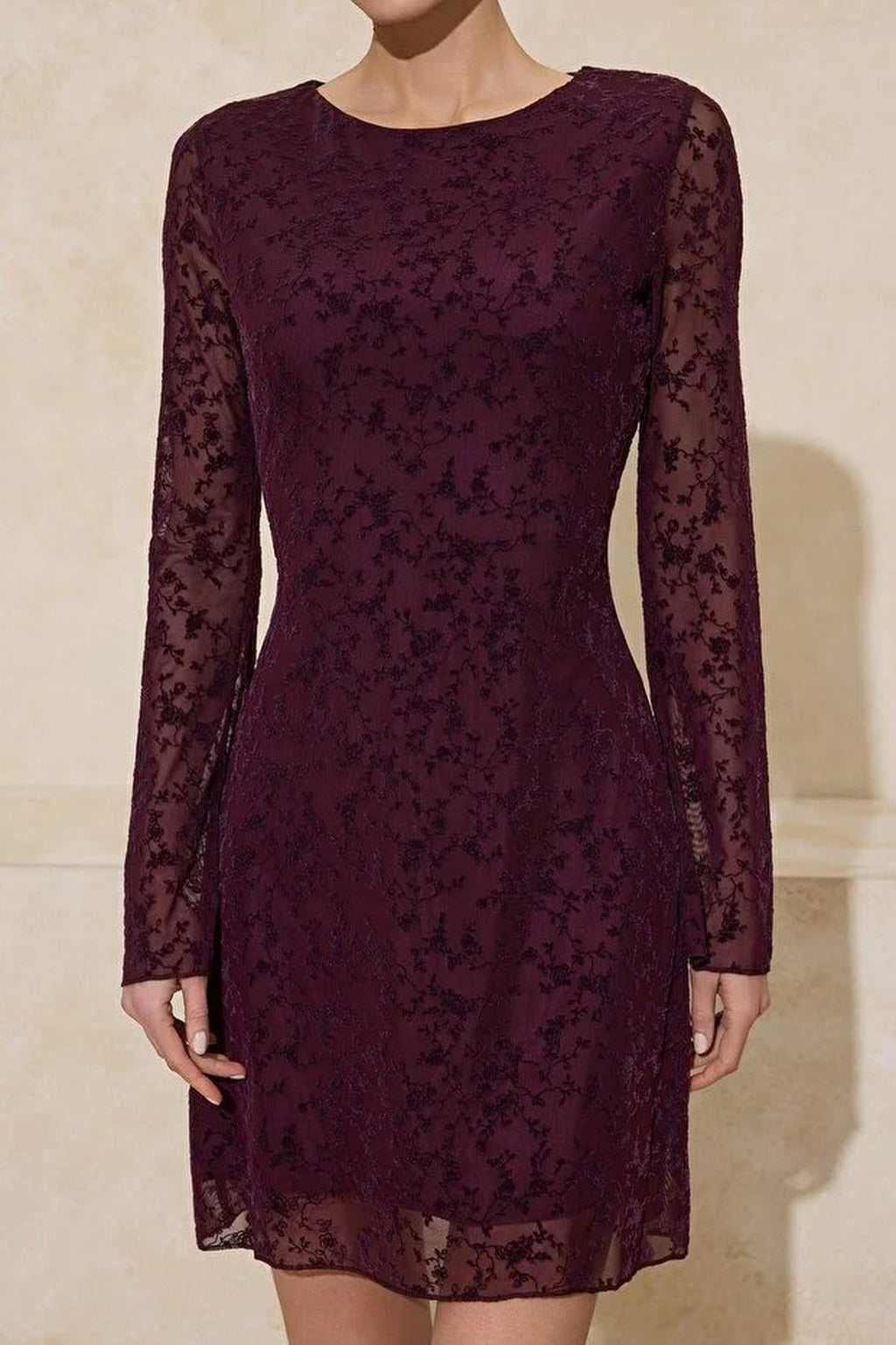 Flock Print Body-Fitting Mini Knitted Dress