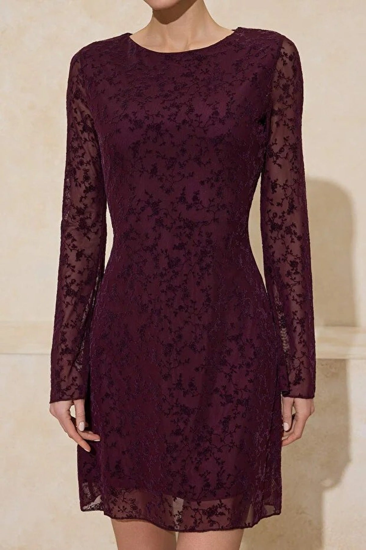 Flock Print Body-Fitting Mini Knitted Dress