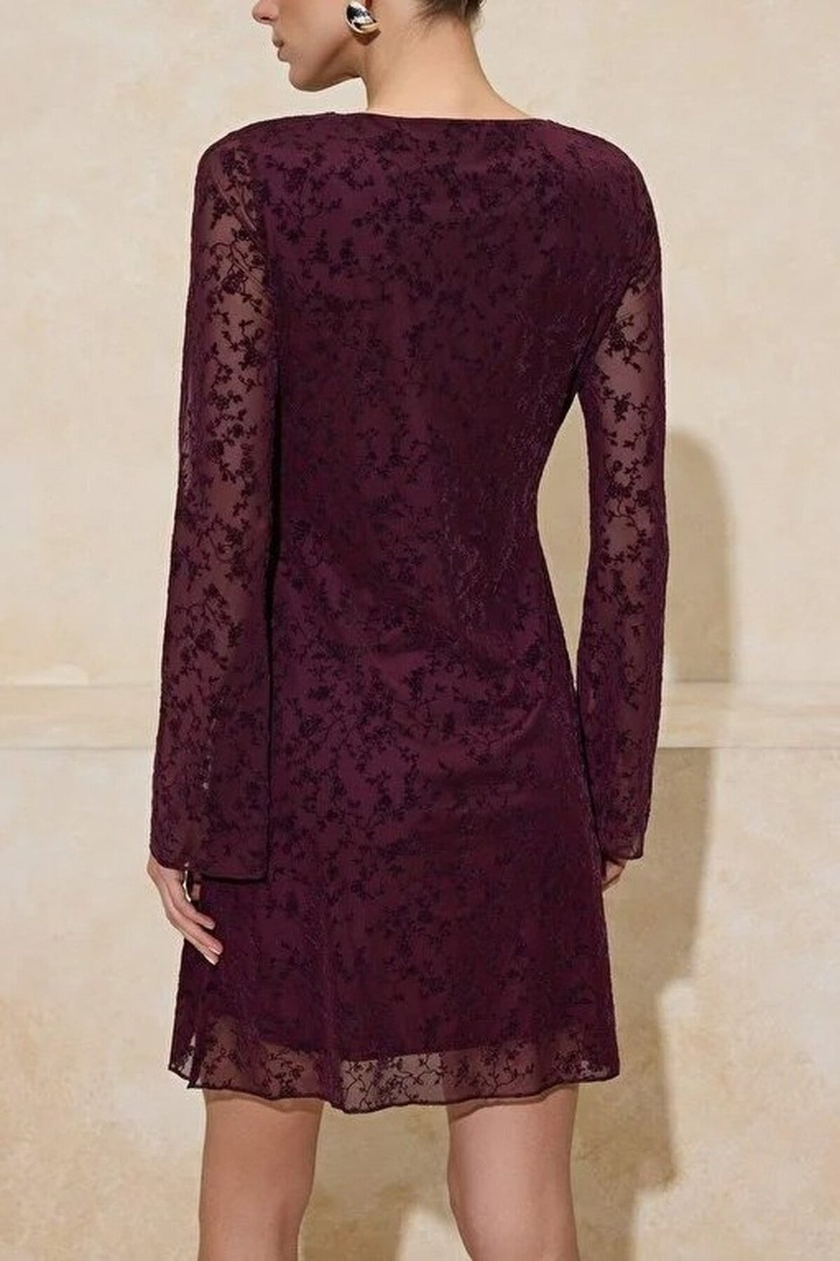 Flock Print Body-Fitting Mini Knitted Dress