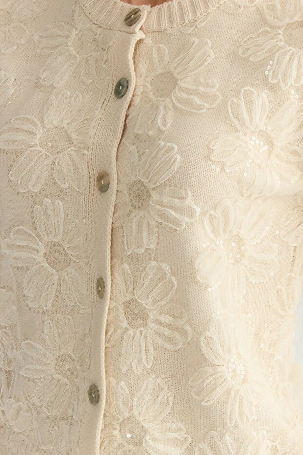 Tulle Floral Pattern Knitted Cardigan