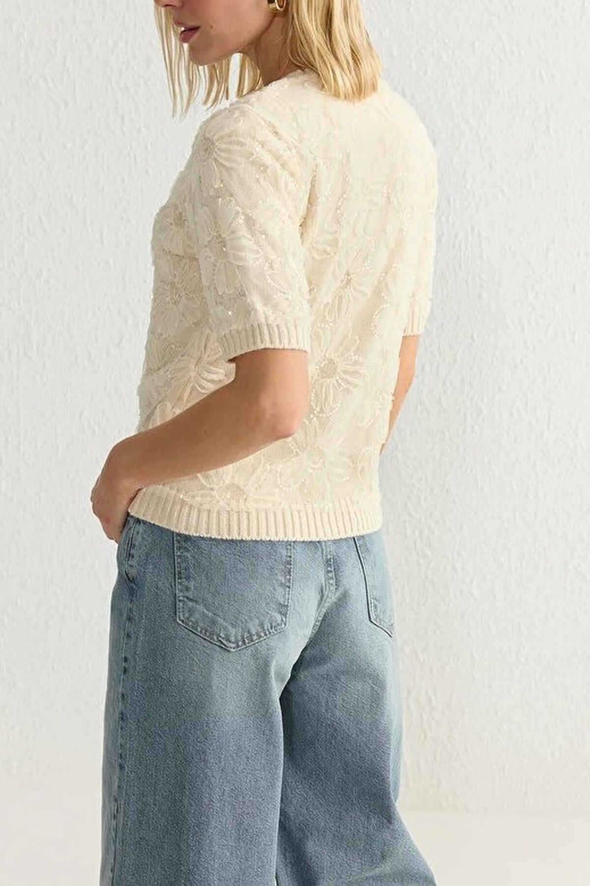 Tulle Floral Pattern Knitted Cardigan