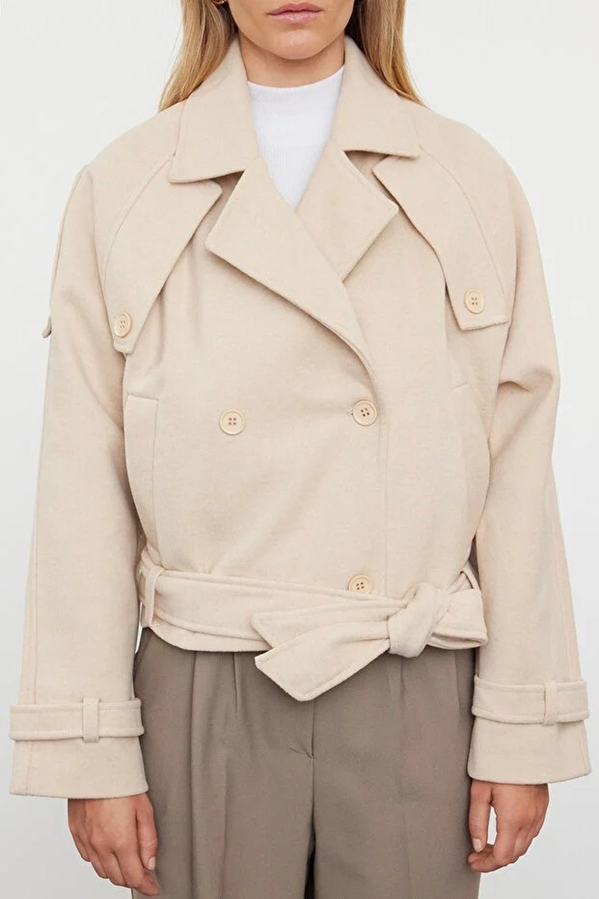Soft Textured Seasonal Short Cashmere Jacket Coat