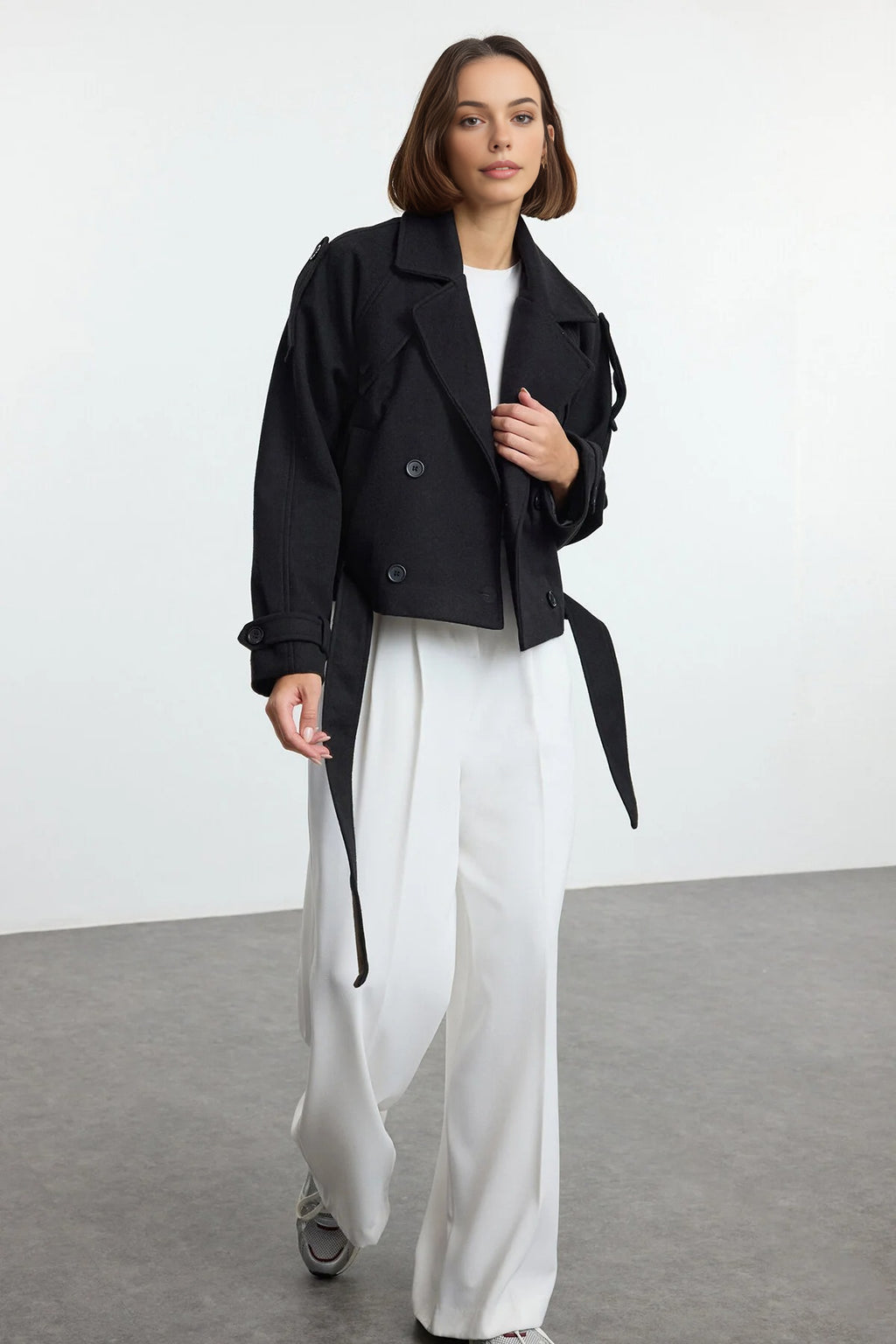 Soft Textured Seasonal Short Cashmere Jacket Coat