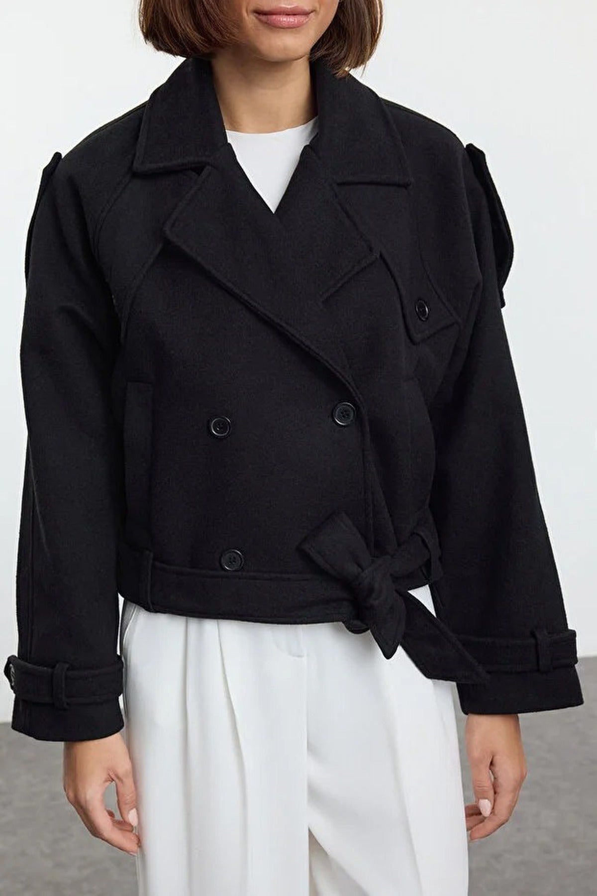 Soft Textured Seasonal Short Cashmere Jacket Coat