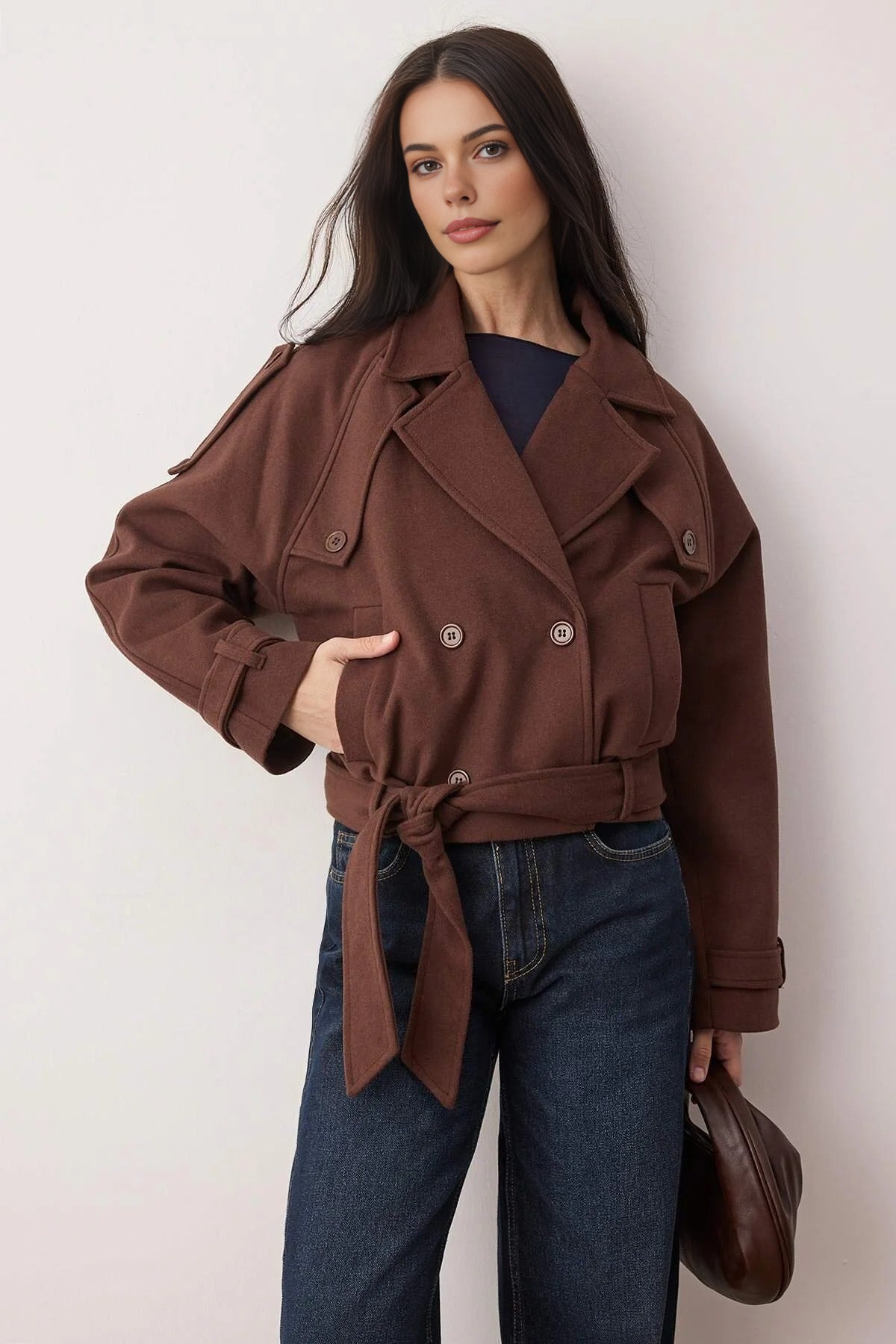 Soft Textured Seasonal Short Cashmere Jacket Coat
