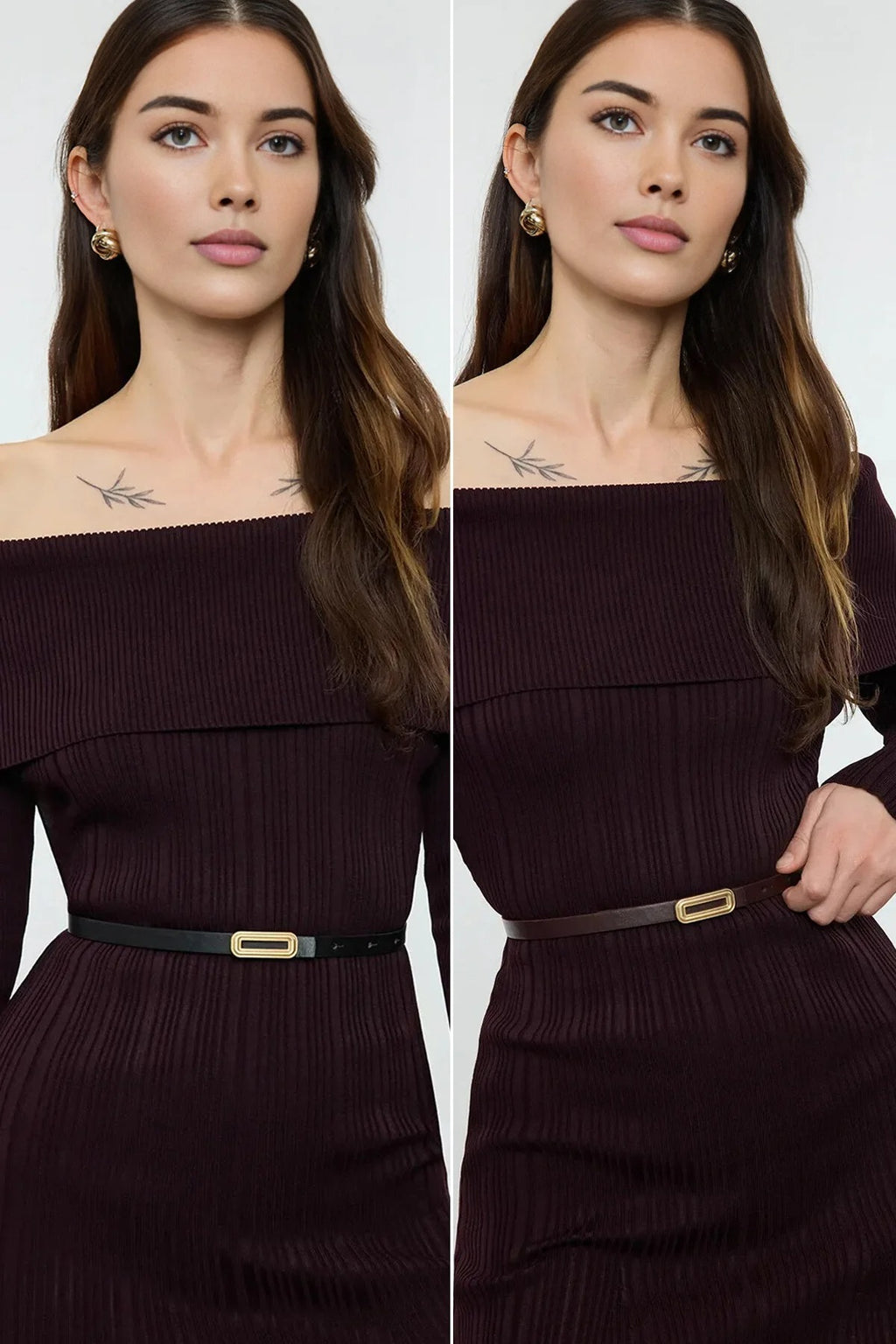 Double Pack Rectangular Buckle Women's Belt