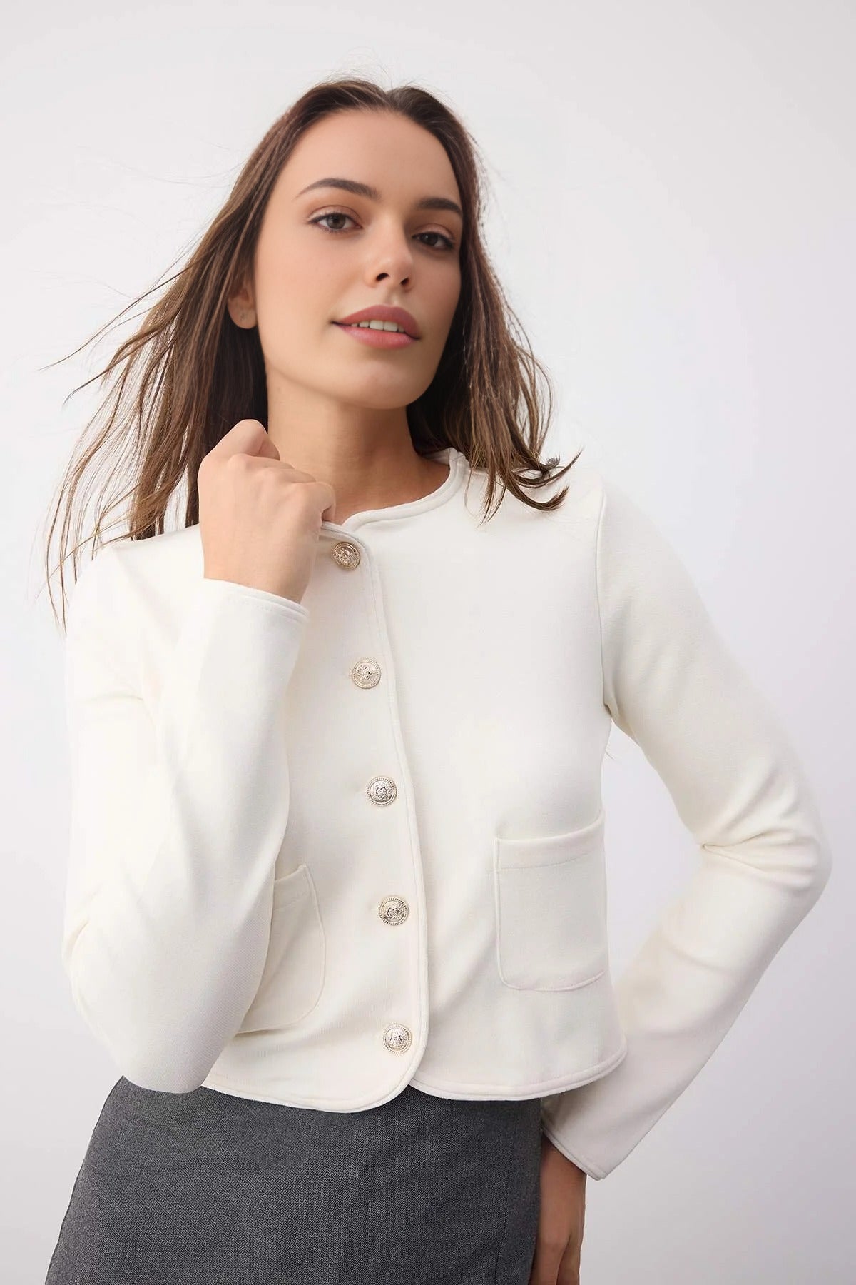 Knitted Jacket with Button and Pocket Details