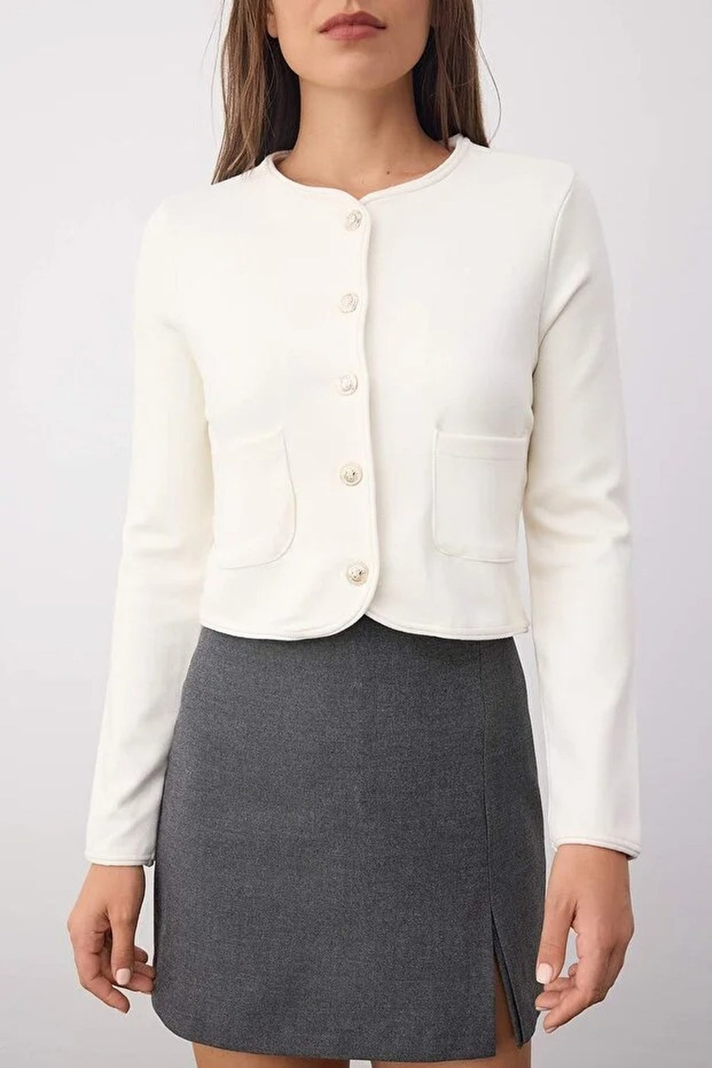 Knitted Jacket with Button and Pocket Details