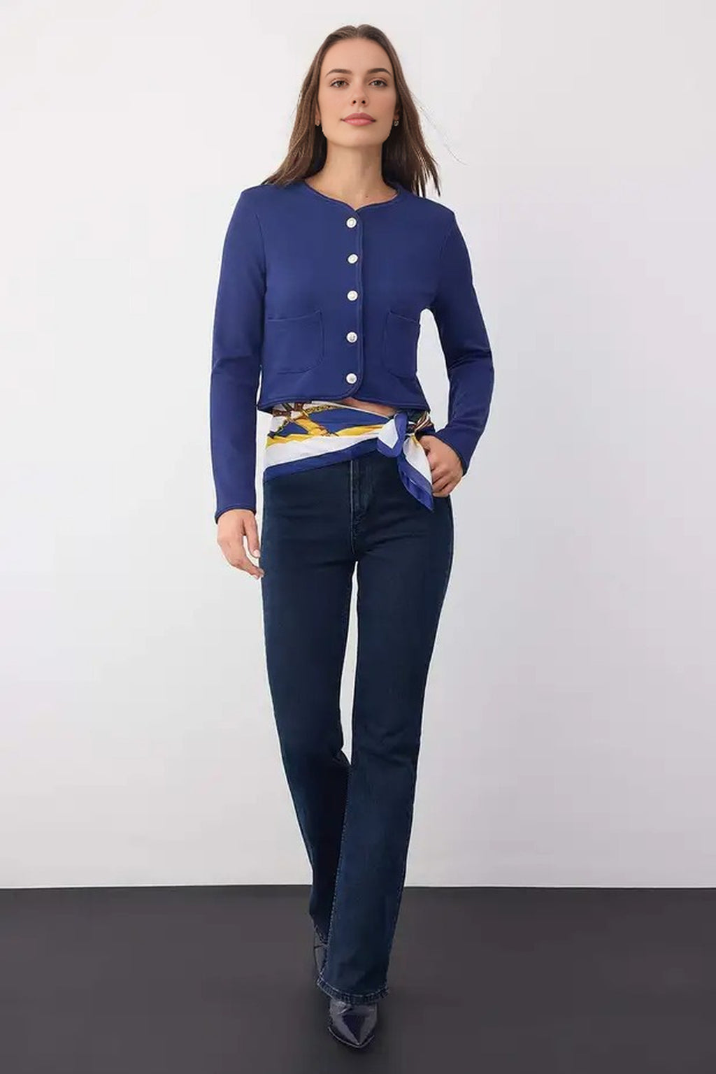 Knitted Jacket with Button and Pocket Details