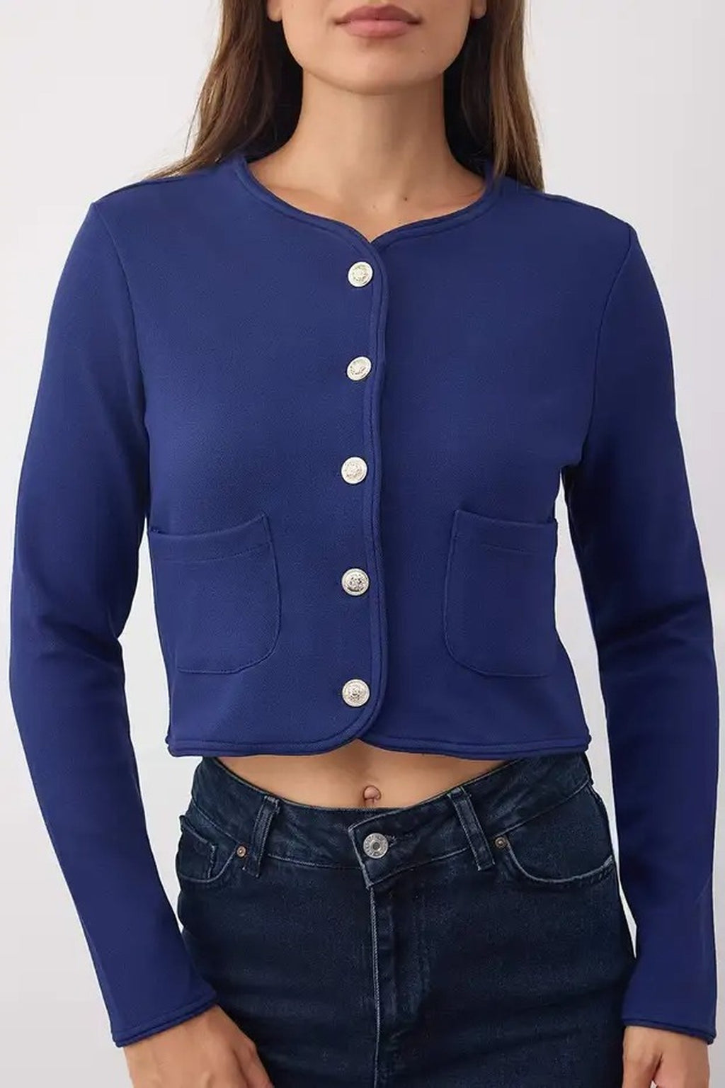 Knitted Jacket with Button and Pocket Details