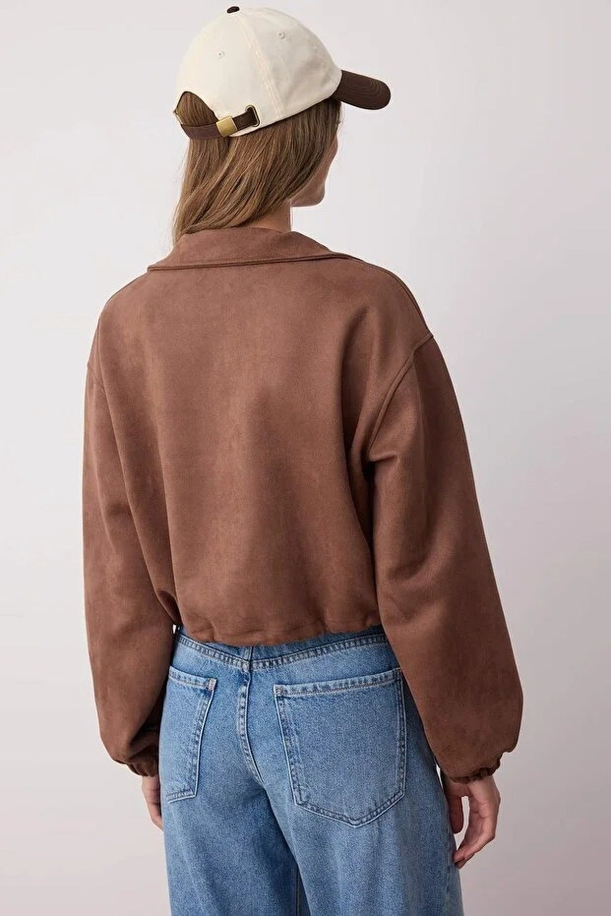 Zip-Up Unlined Regular Fit Knitted Suede Jacket