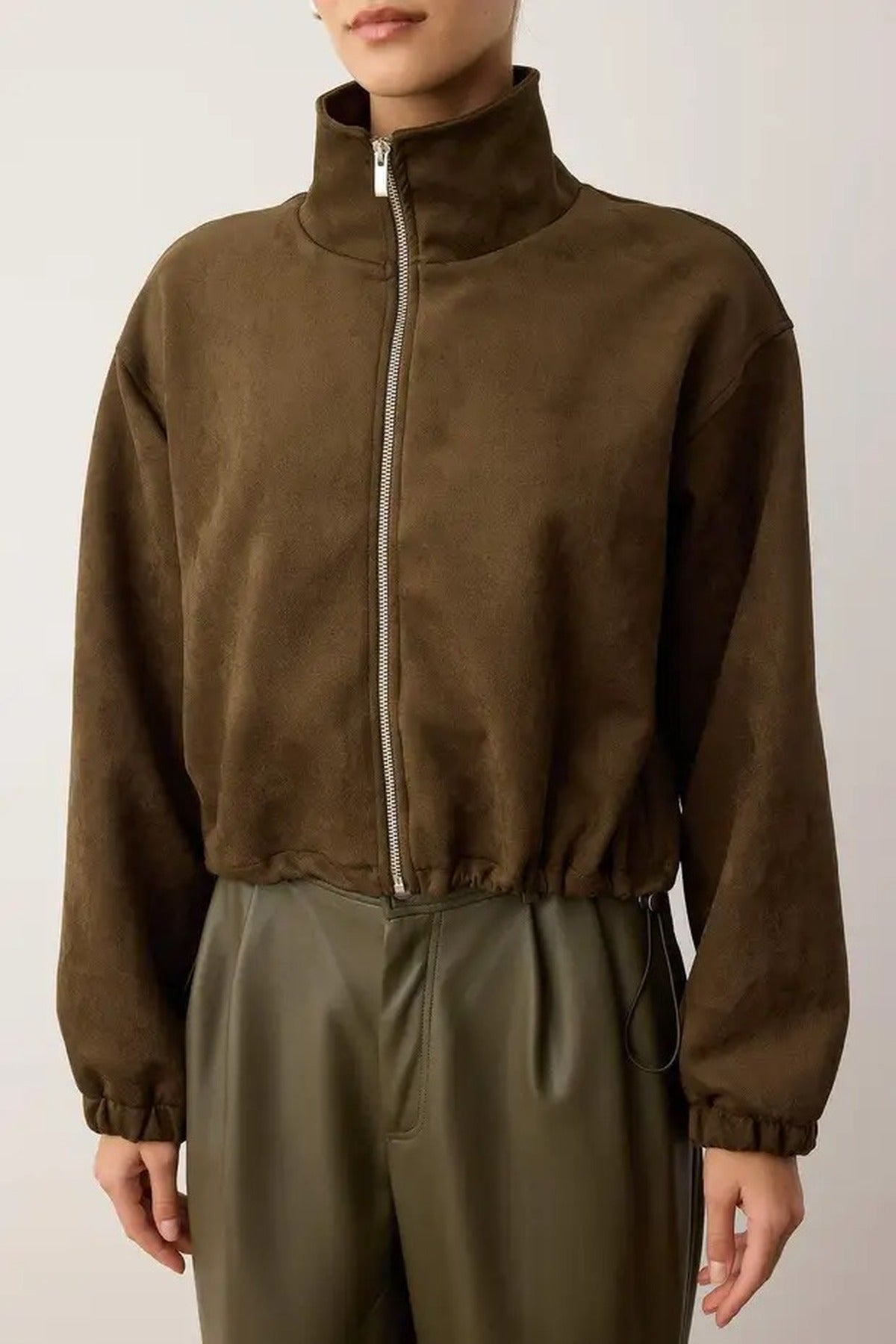 Zip-Up Unlined Regular Fit Knitted Suede Jacket