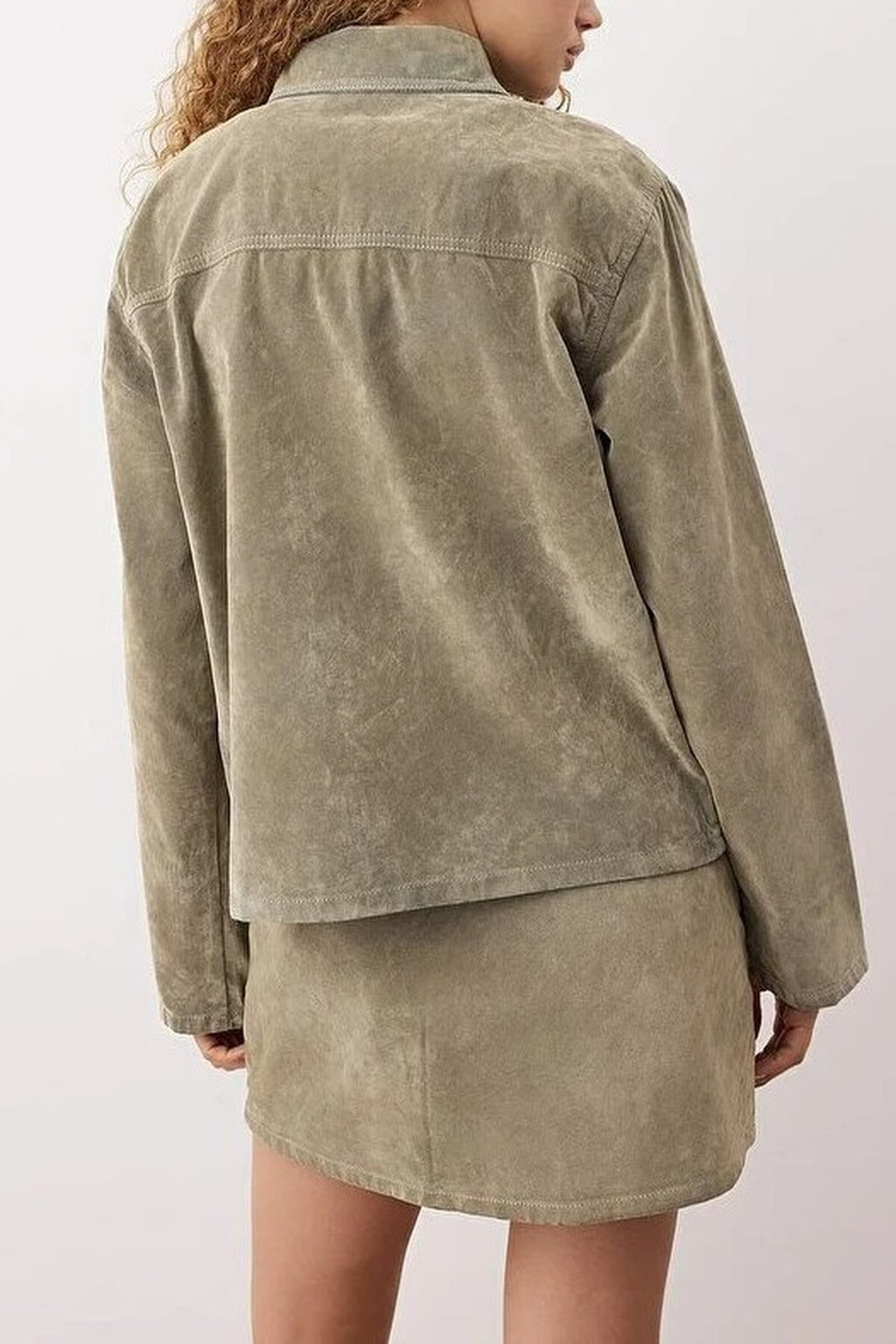 Suede Look Flocked Print Regular Denim Jacket