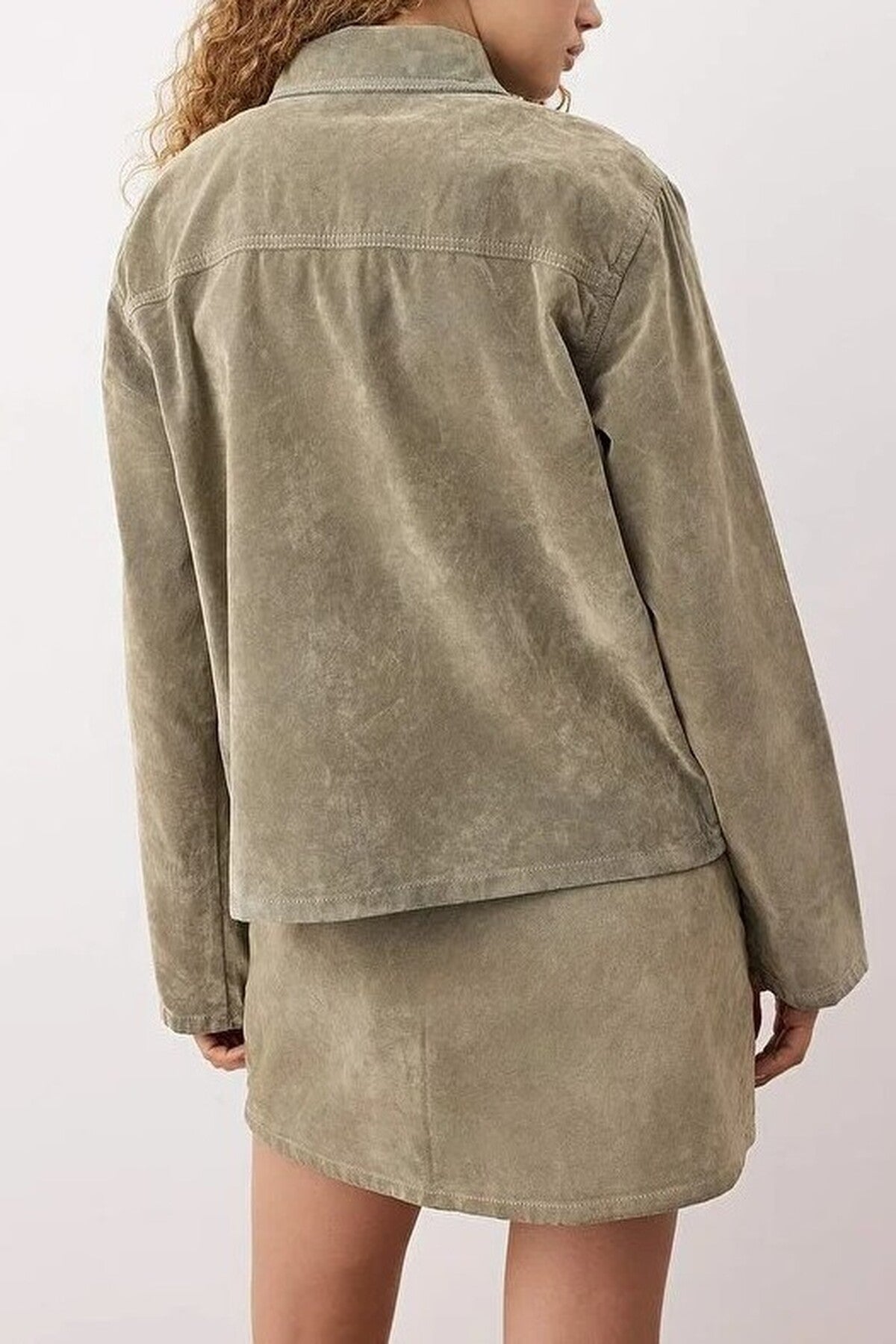 Suede Look Flocked Print Regular Denim Jacket