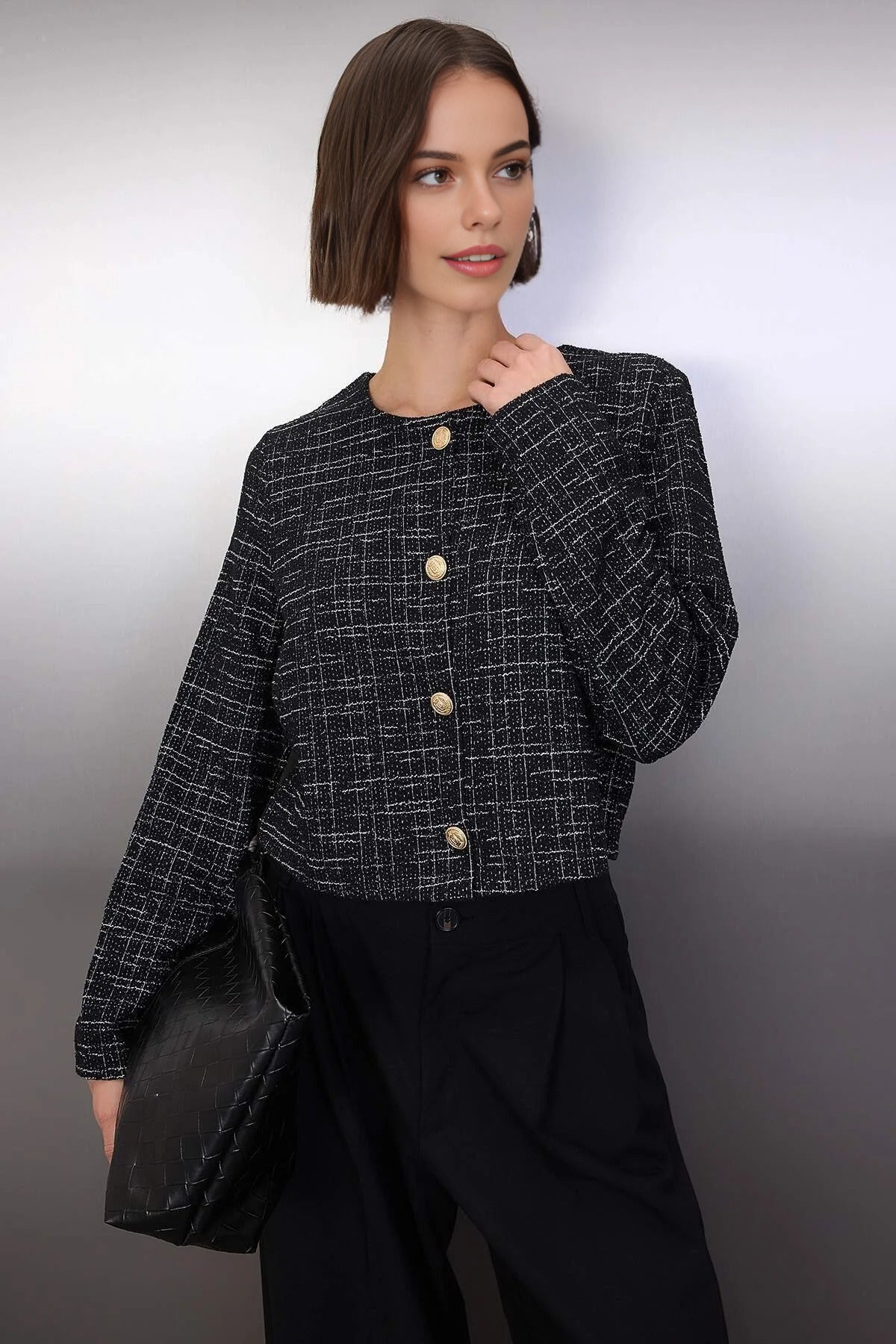 Tweed Button-Down Regular Knit Jacket