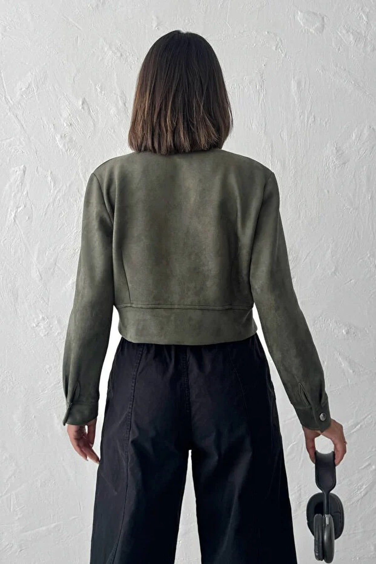 Zip-Up Crop Suede Knit Jacket