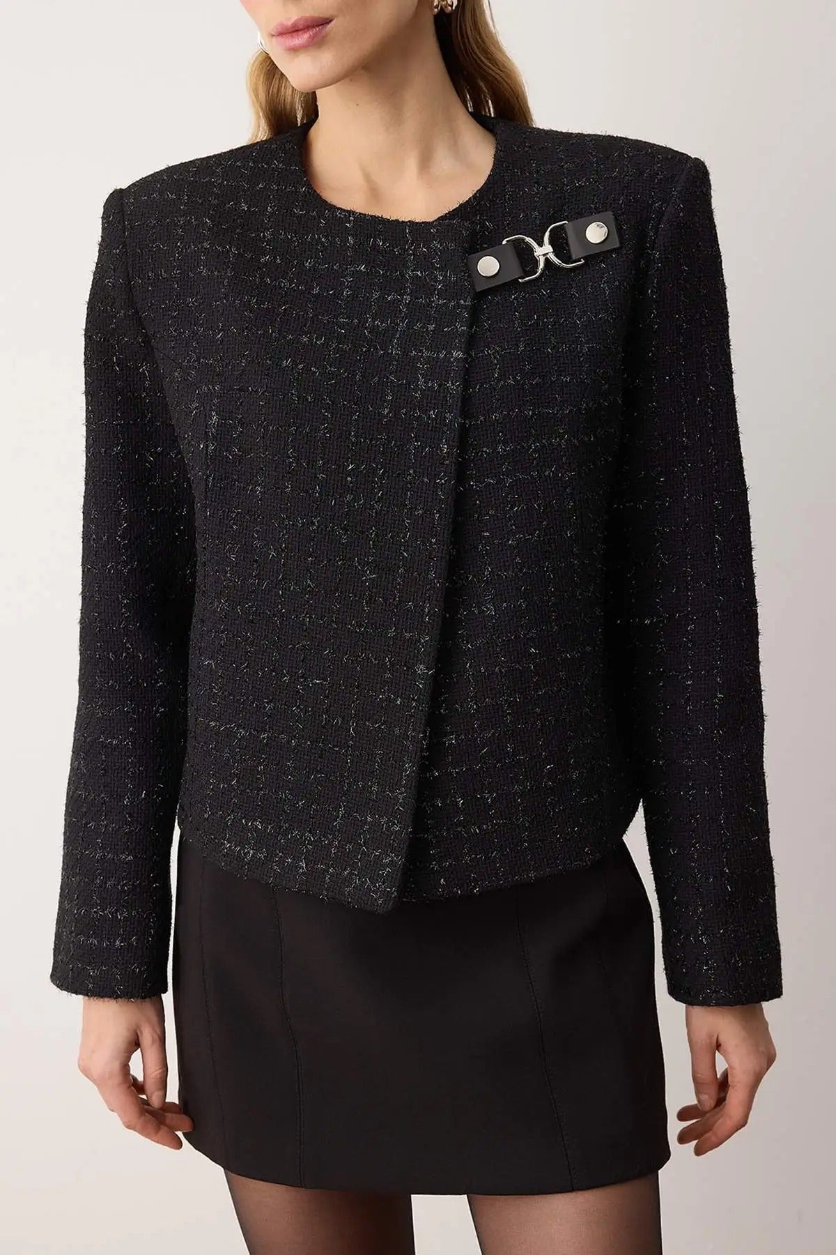 Accessory Closure Woven Glitter Tweed Jacket