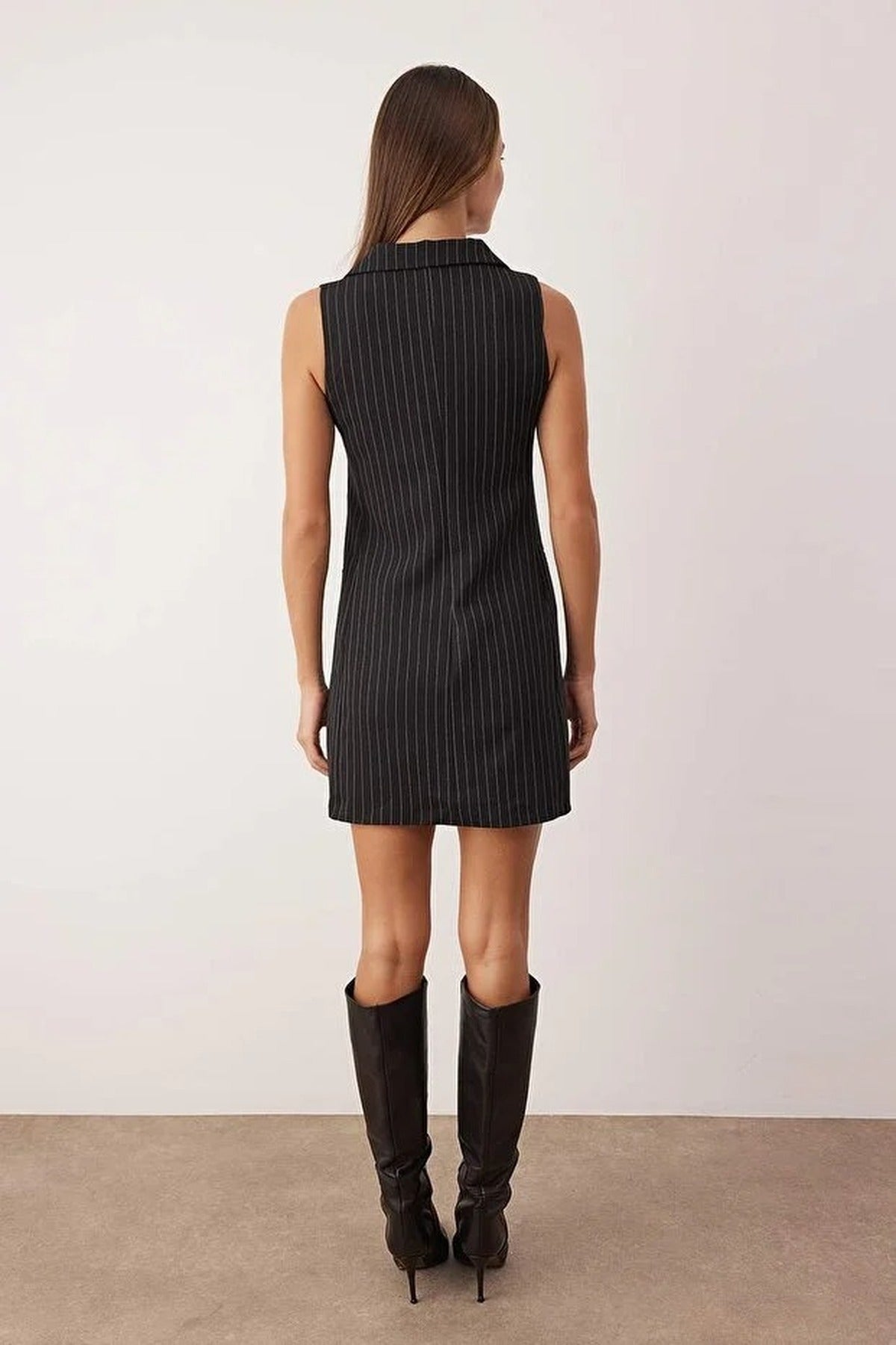 Striped Sleeveless Button Detail Mini Blazer Dress