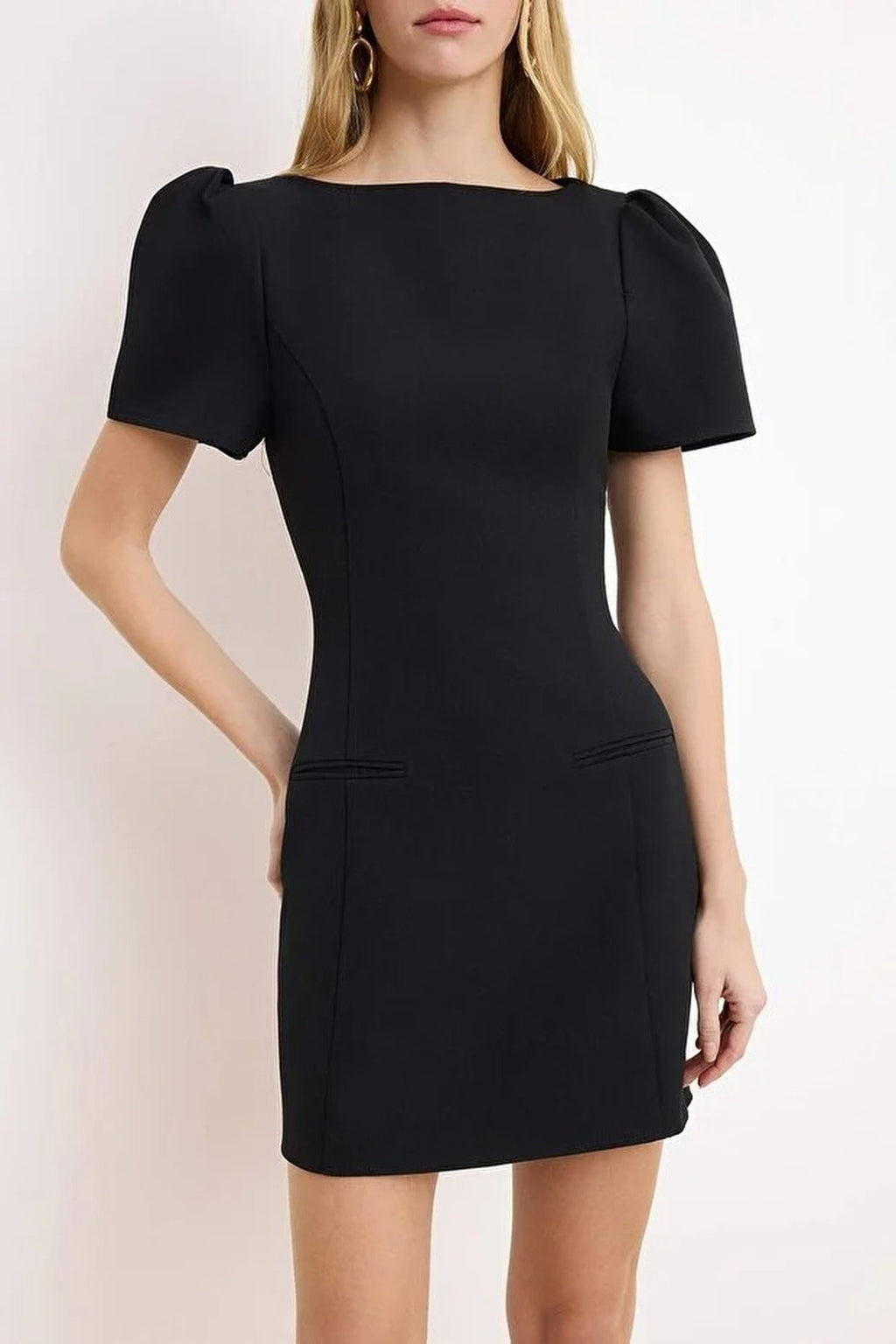 Pocket Detail Balloon Sleeve Mini Dress