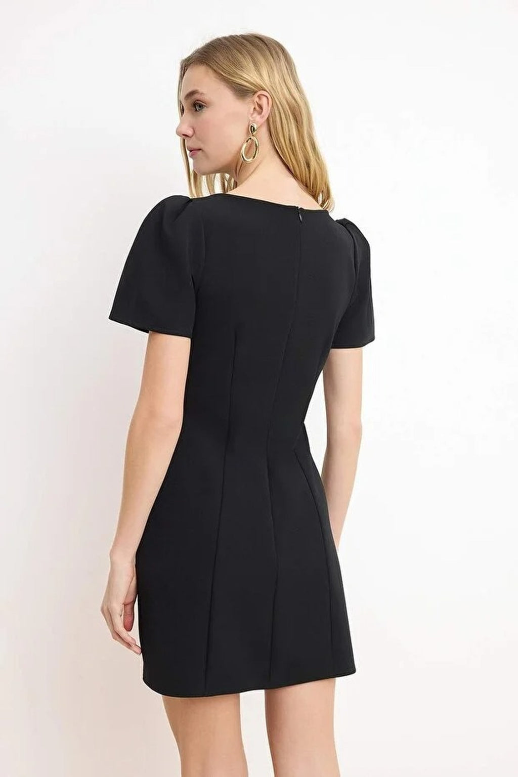 Pocket Detail Balloon Sleeve Mini Dress