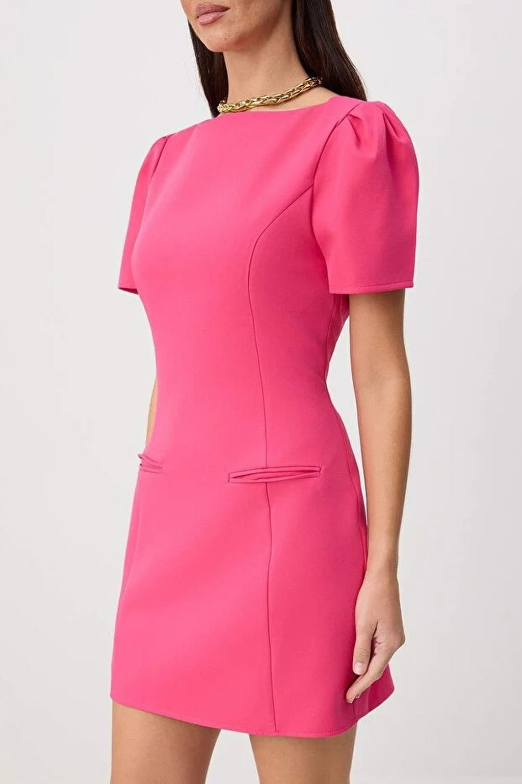 Pocket Detail Balloon Sleeve Mini Dress