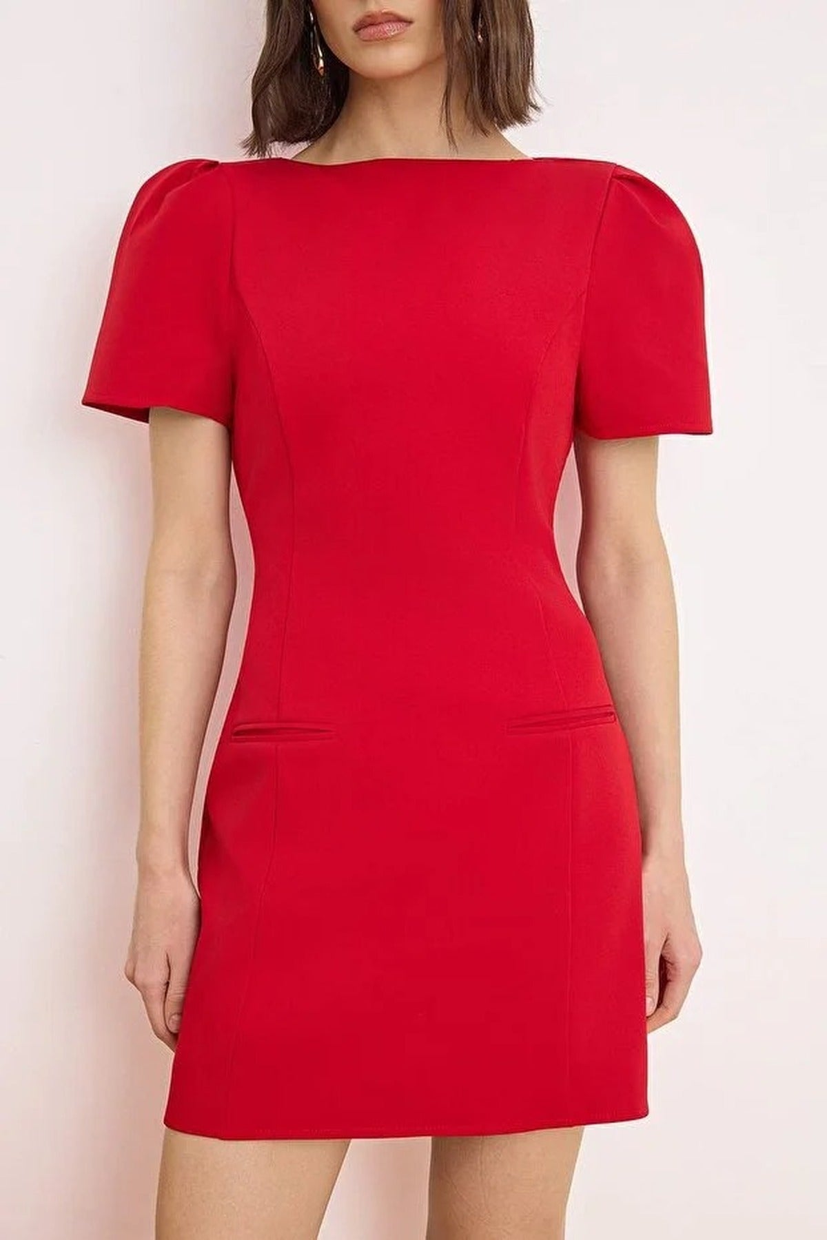 Pocket Detail Balloon Sleeve Mini Dress