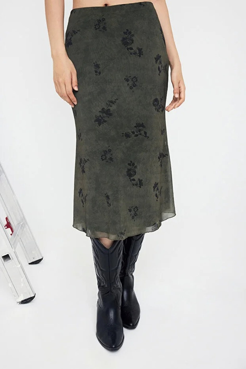 Floral Print Bodycon Tulle Stretch Knit Skirt