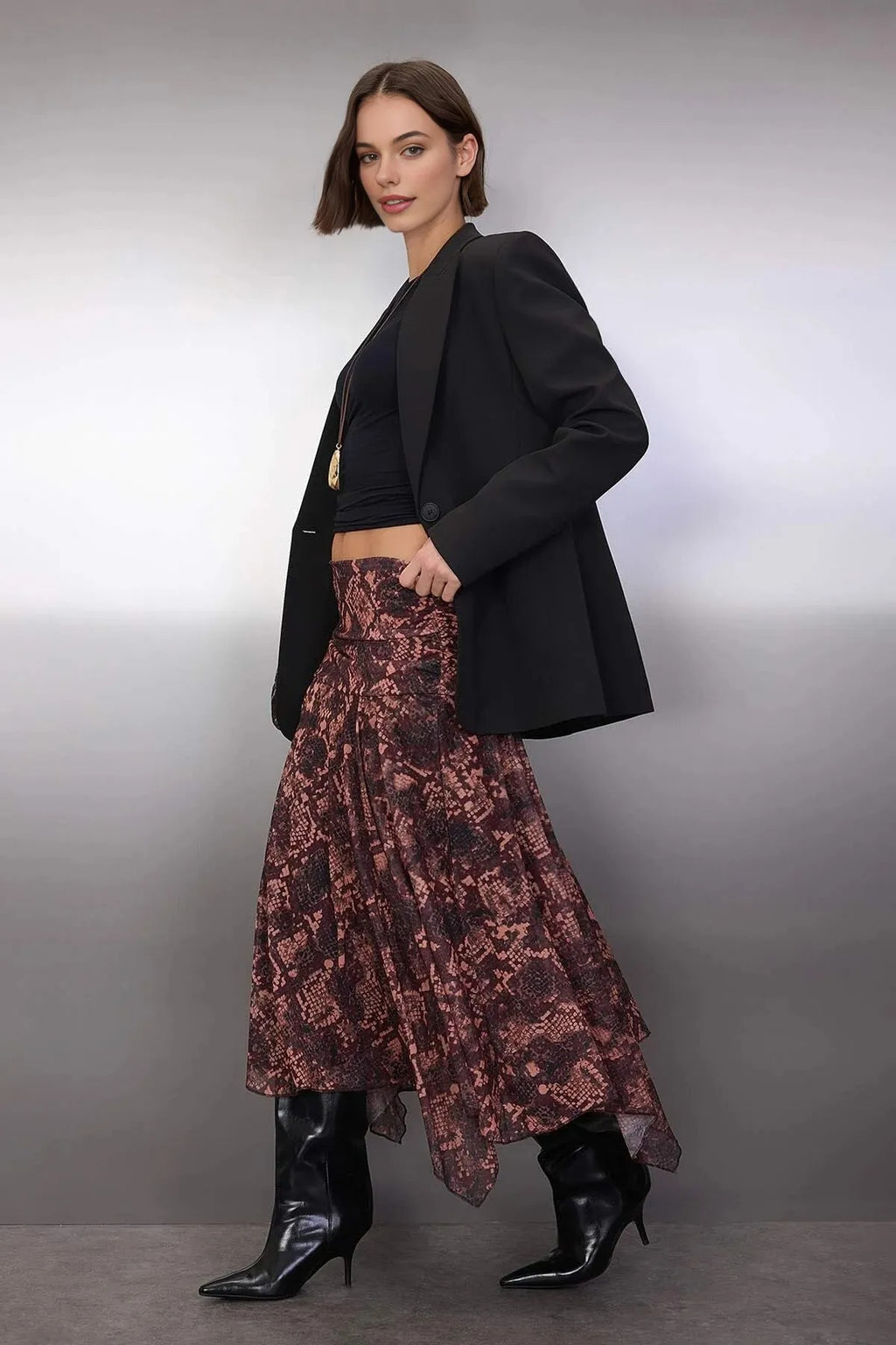 Skater Asymmetric Hem Detail Stretch Knit Skirt
