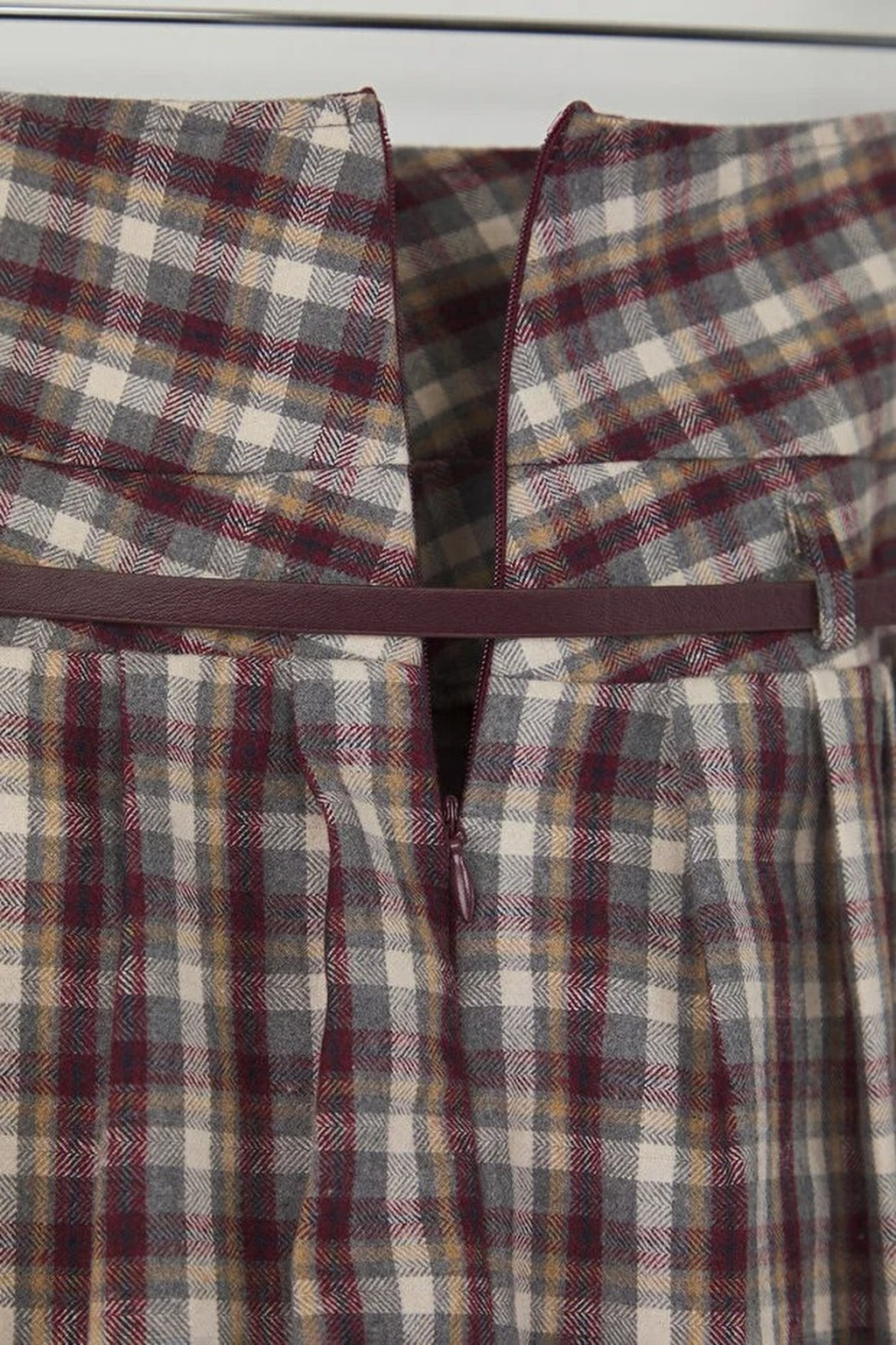 Belted Checked Pleated Mini Skirt